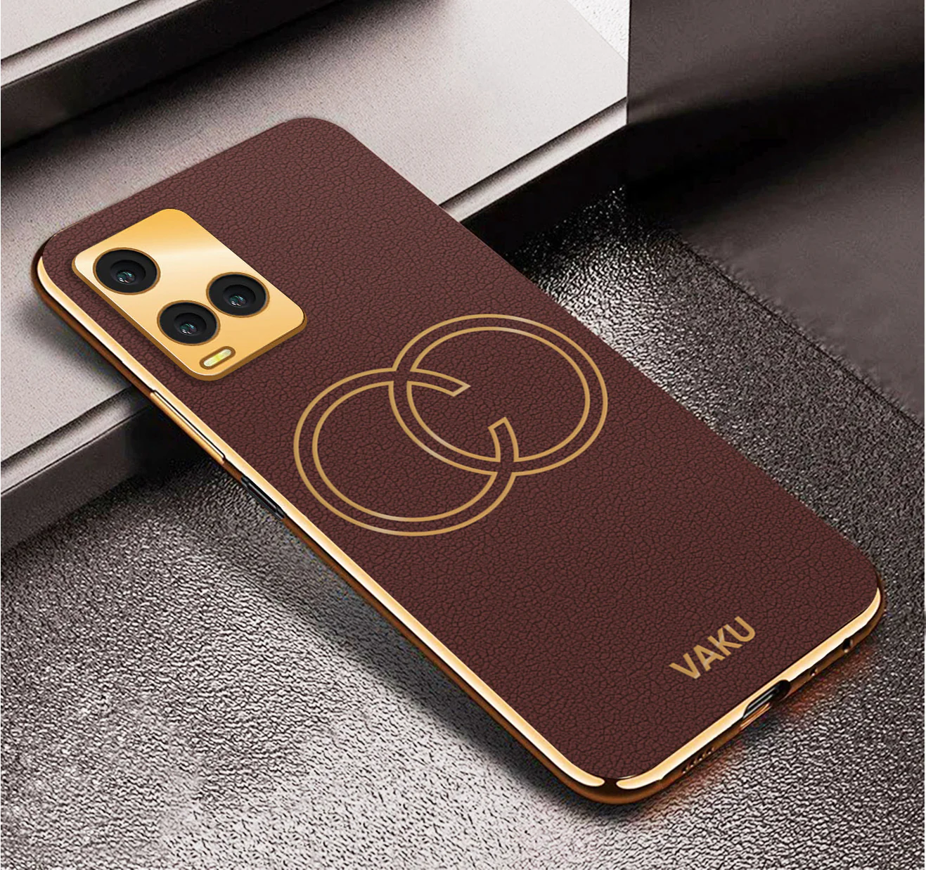 Vaku® Vivo Y33s Skylar Leather Pattern Gold Electroplated Soft TPU Back Cover - Image 7