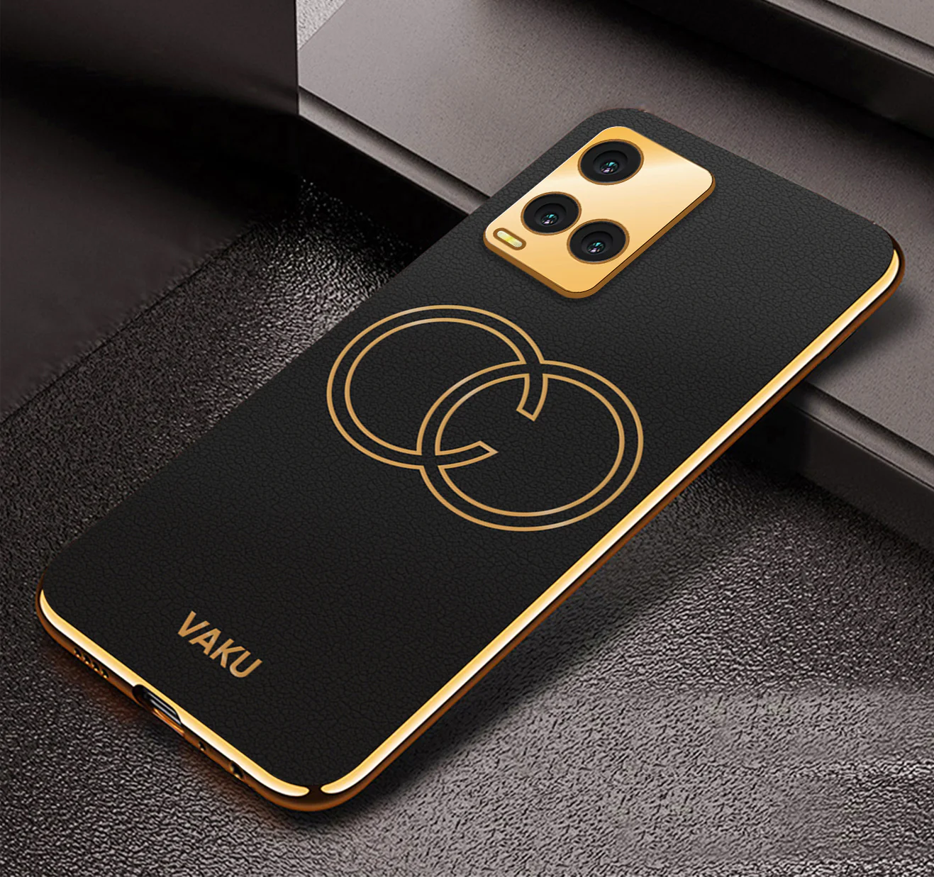 Vaku® Vivo Y33s Skylar Leather Pattern Gold Electroplated Soft TPU Back Cover - Image 9