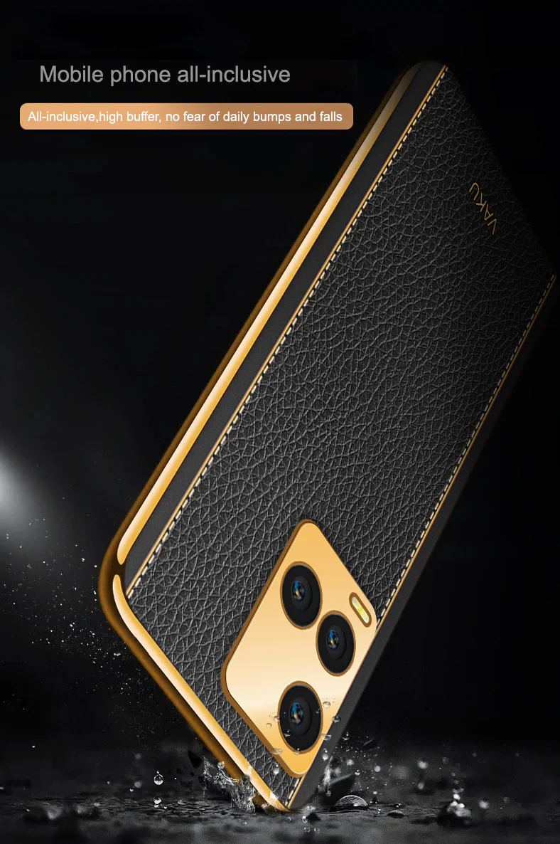 Vaku ® Vivo Y33T Luxemberg Series Leather Stitched Gold Electroplated Soft TPU Back Cover - Image 11
