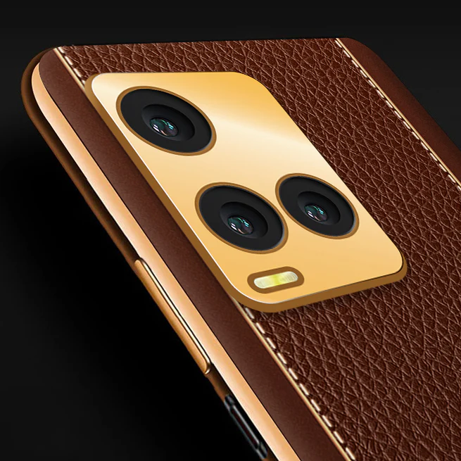 Vaku ® Vivo Y33T Luxemberg Series Leather Stitched Gold Electroplated Soft TPU Back Cover - Image 3