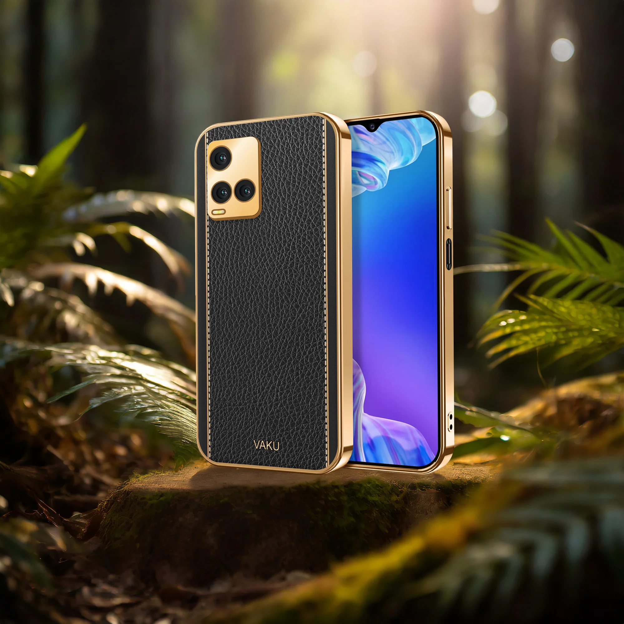 Vaku ® Vivo Y33T Luxemberg Series Leather Stitched Gold Electroplated Soft TPU Back Cover - Image 6