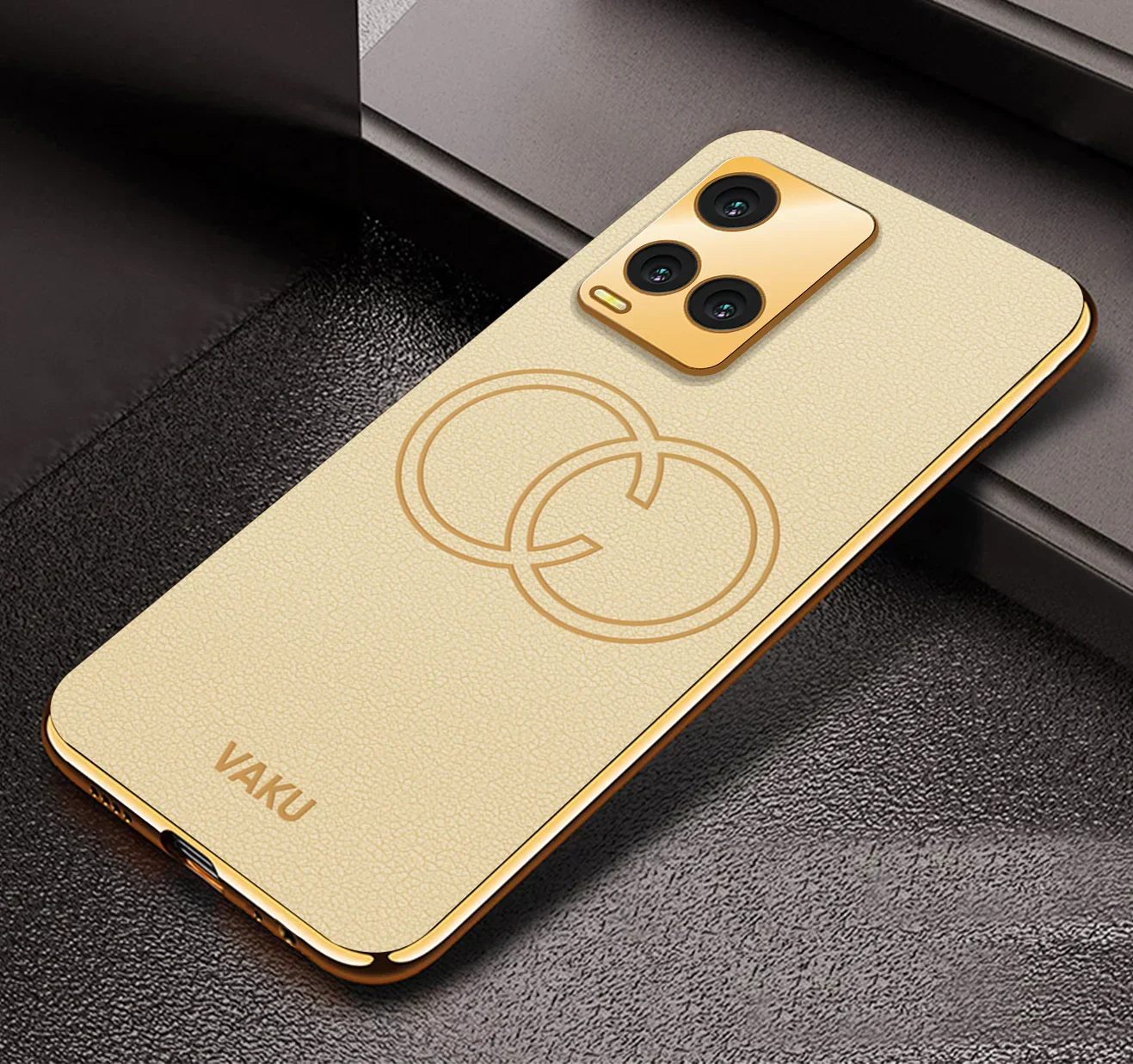 Vaku® Vivo Y33T Skylar Leather Pattern Gold Electroplated Soft TPU Back Cover Case