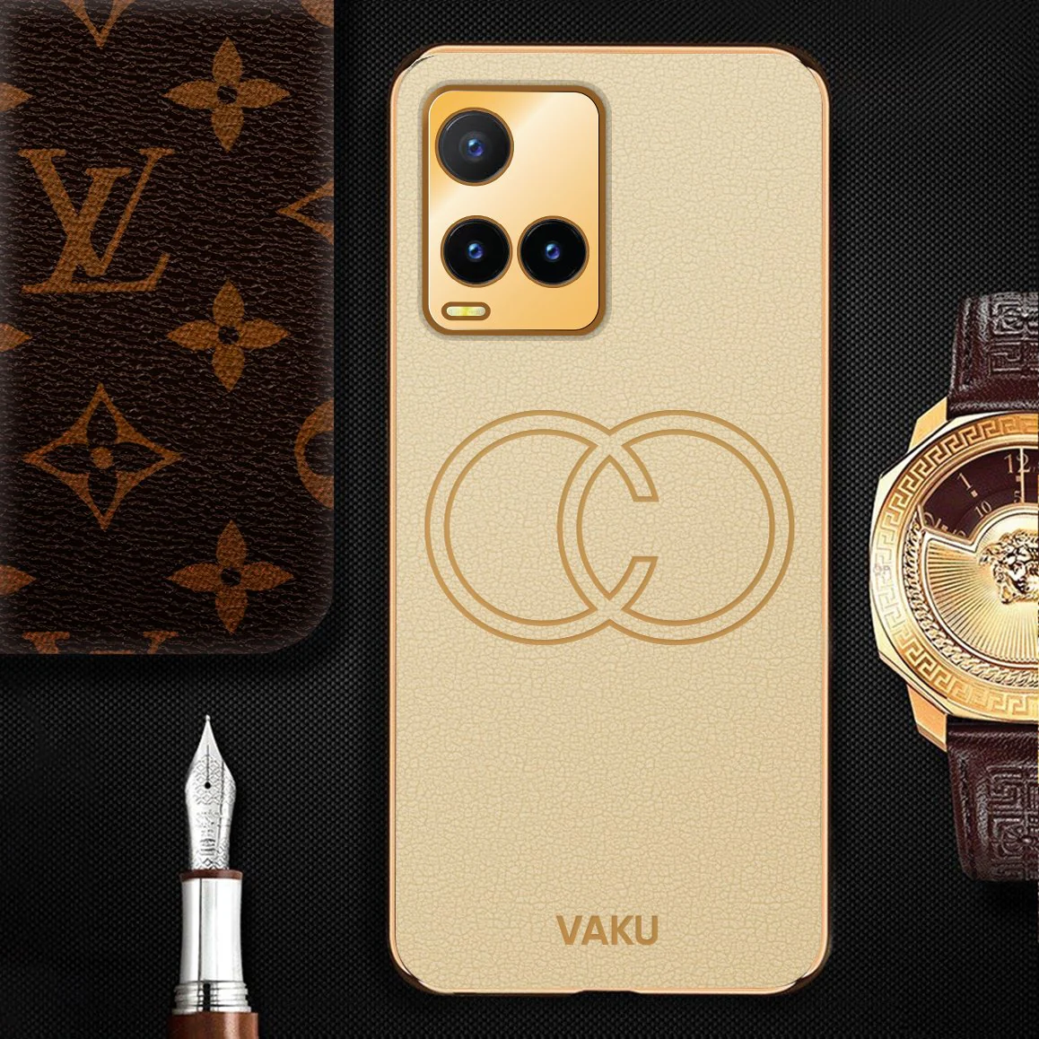 Vaku® Vivo Y33T Skylar Leather Pattern Gold Electroplated Soft TPU Back Cover Case - Image 10