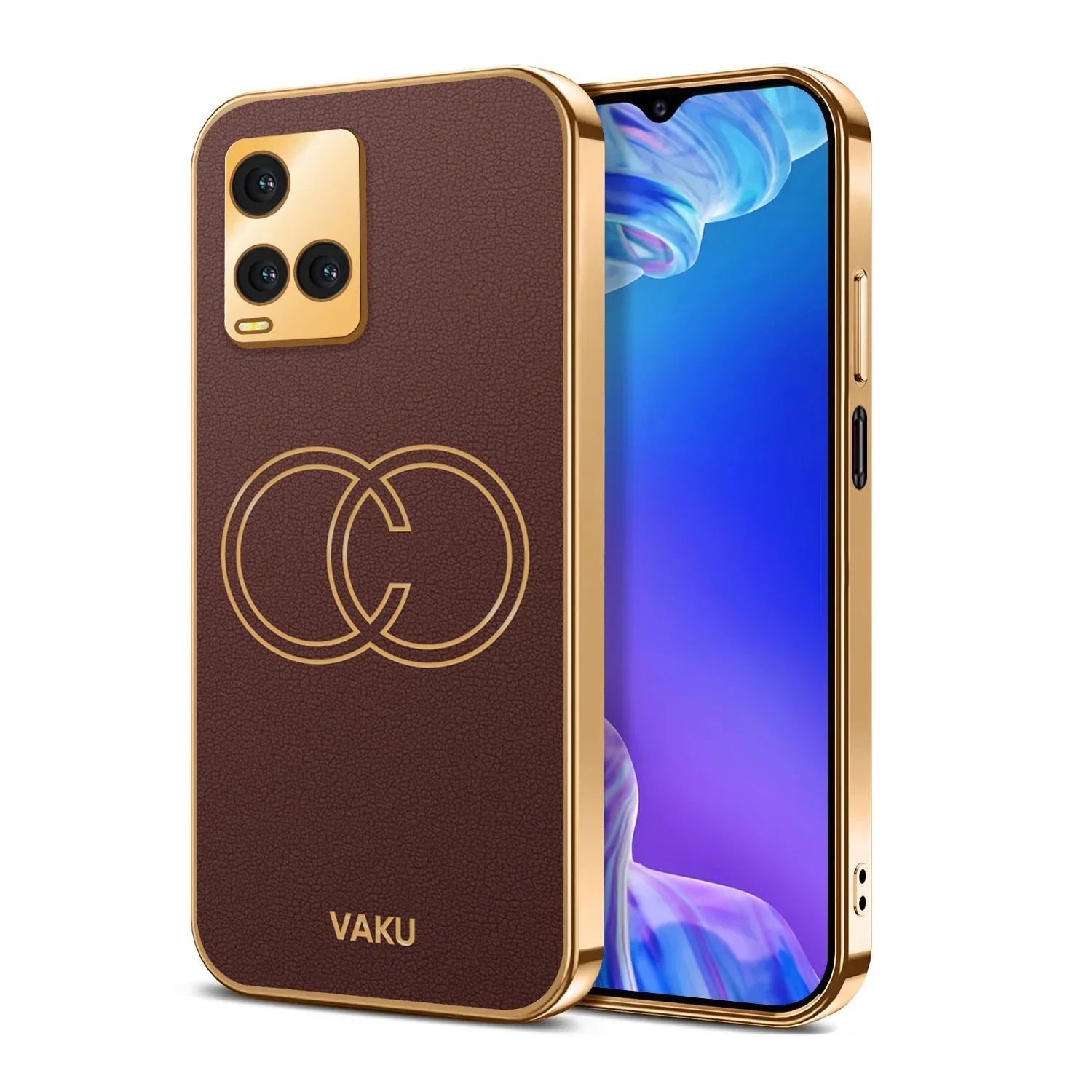 Vaku® Vivo Y33T Skylar Leather Pattern Gold Electroplated Soft TPU Back Cover Case - Image 12