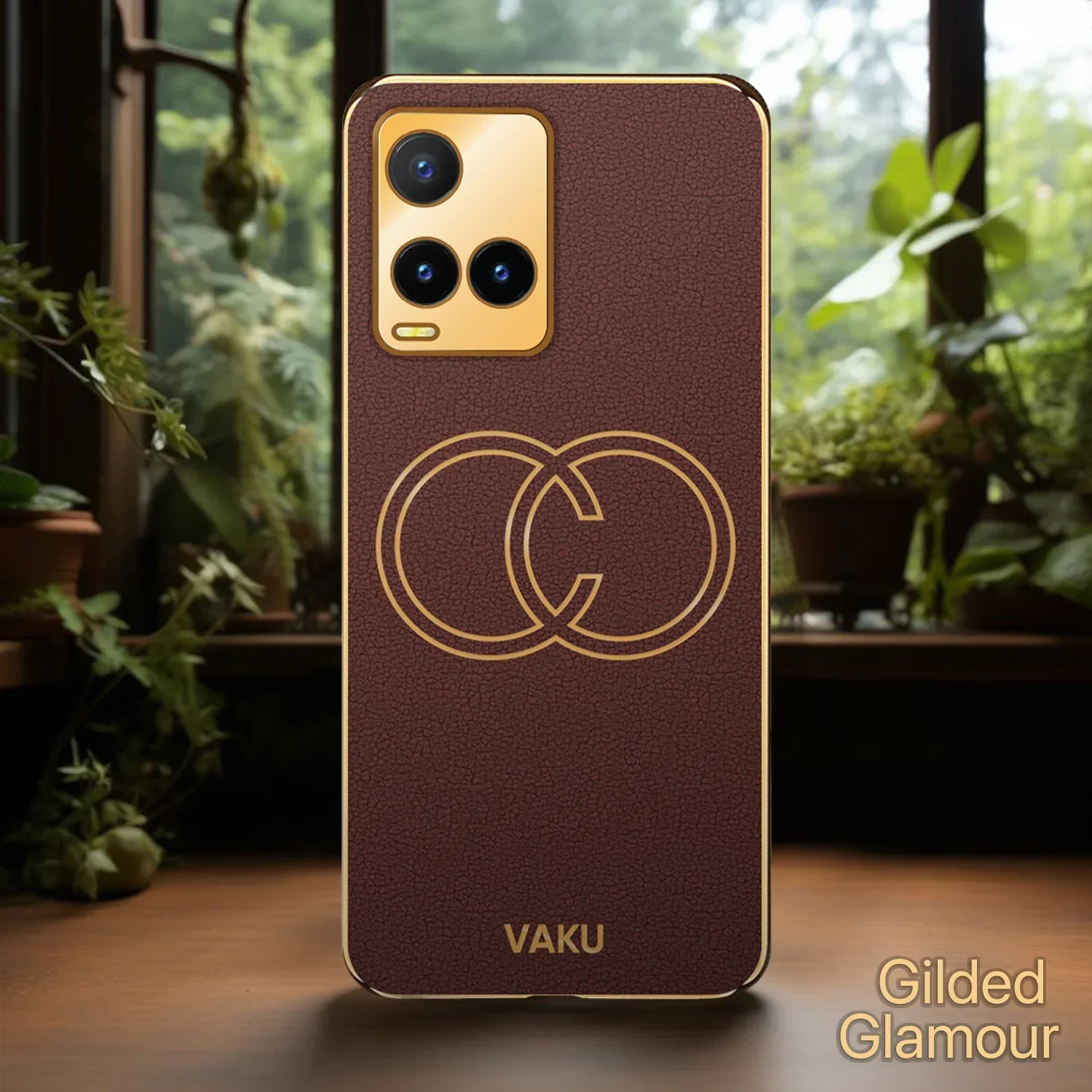 Vaku® Vivo Y33T Skylar Leather Pattern Gold Electroplated Soft TPU Back Cover Case - Image 14