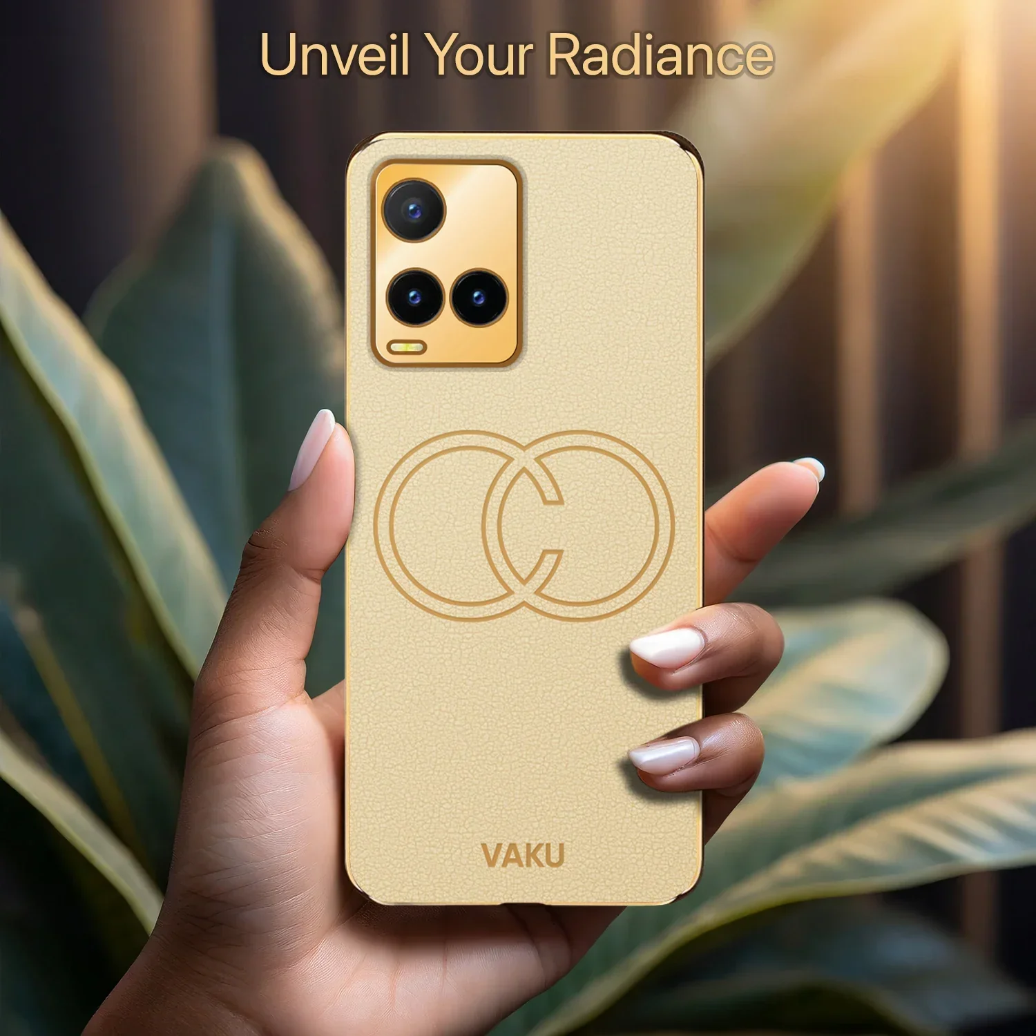 Vaku® Vivo Y33T Skylar Leather Pattern Gold Electroplated Soft TPU Back Cover Case - Image 16