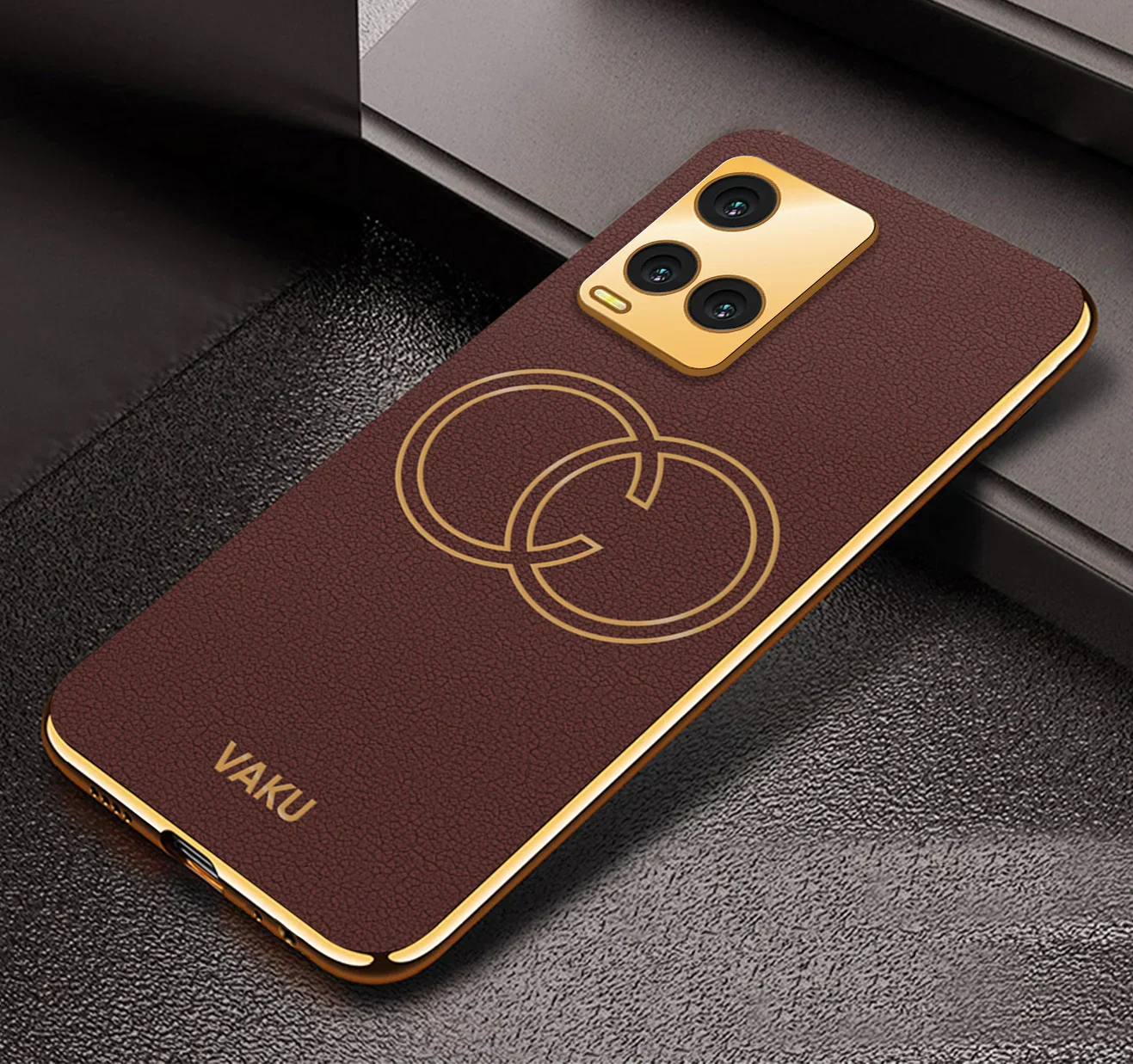 Vaku® Vivo Y33T Skylar Leather Pattern Gold Electroplated Soft TPU Back Cover Case - Image 2