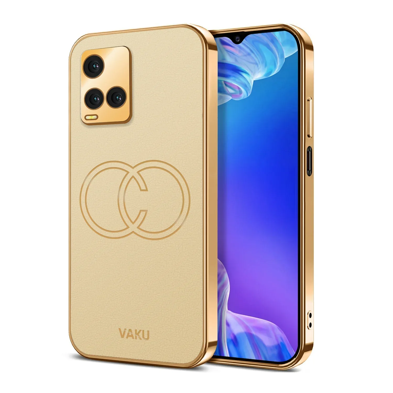 Vaku® Vivo Y33T Skylar Leather Pattern Gold Electroplated Soft TPU Back Cover Case - Image 3