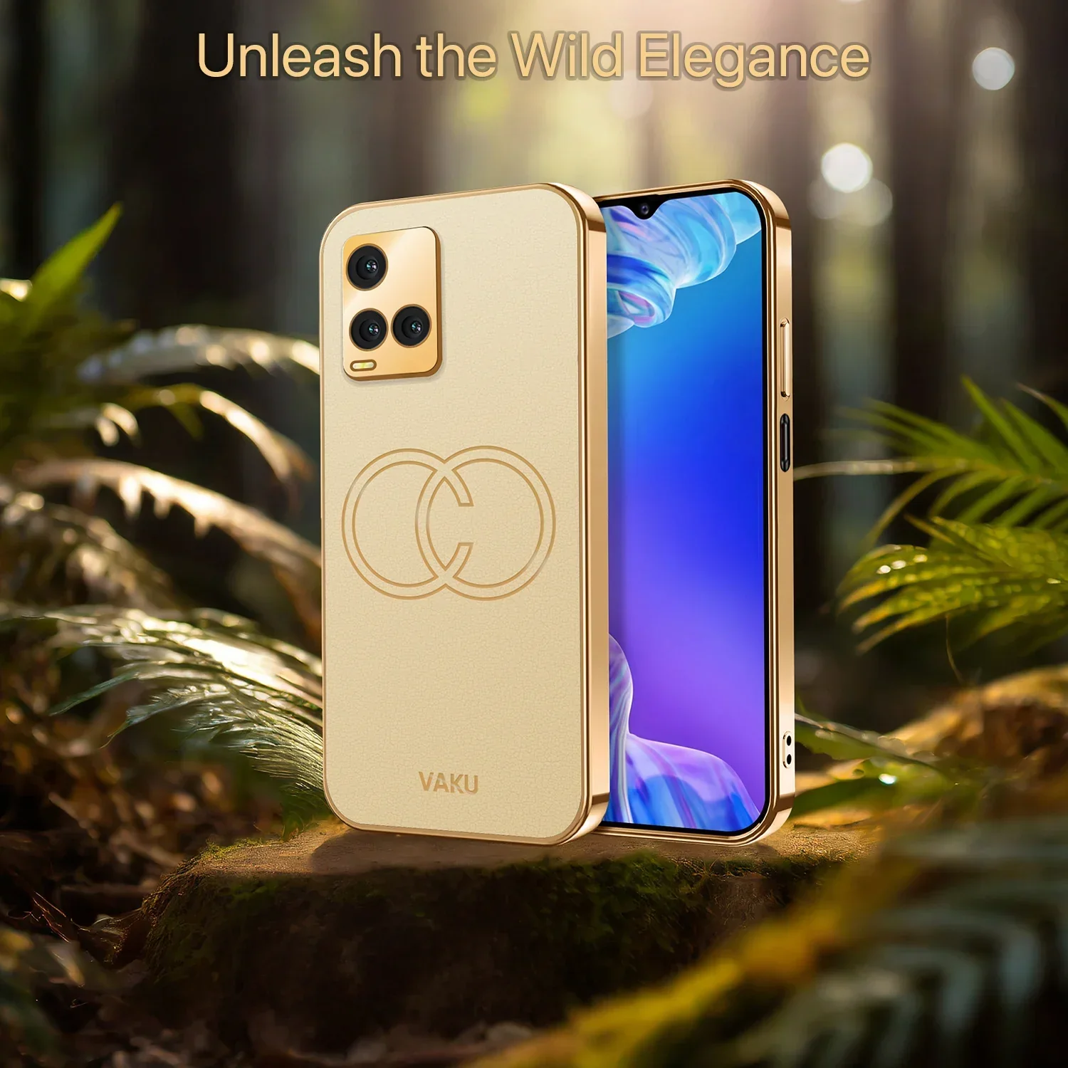Vaku® Vivo Y33T Skylar Leather Pattern Gold Electroplated Soft TPU Back Cover Case - Image 8