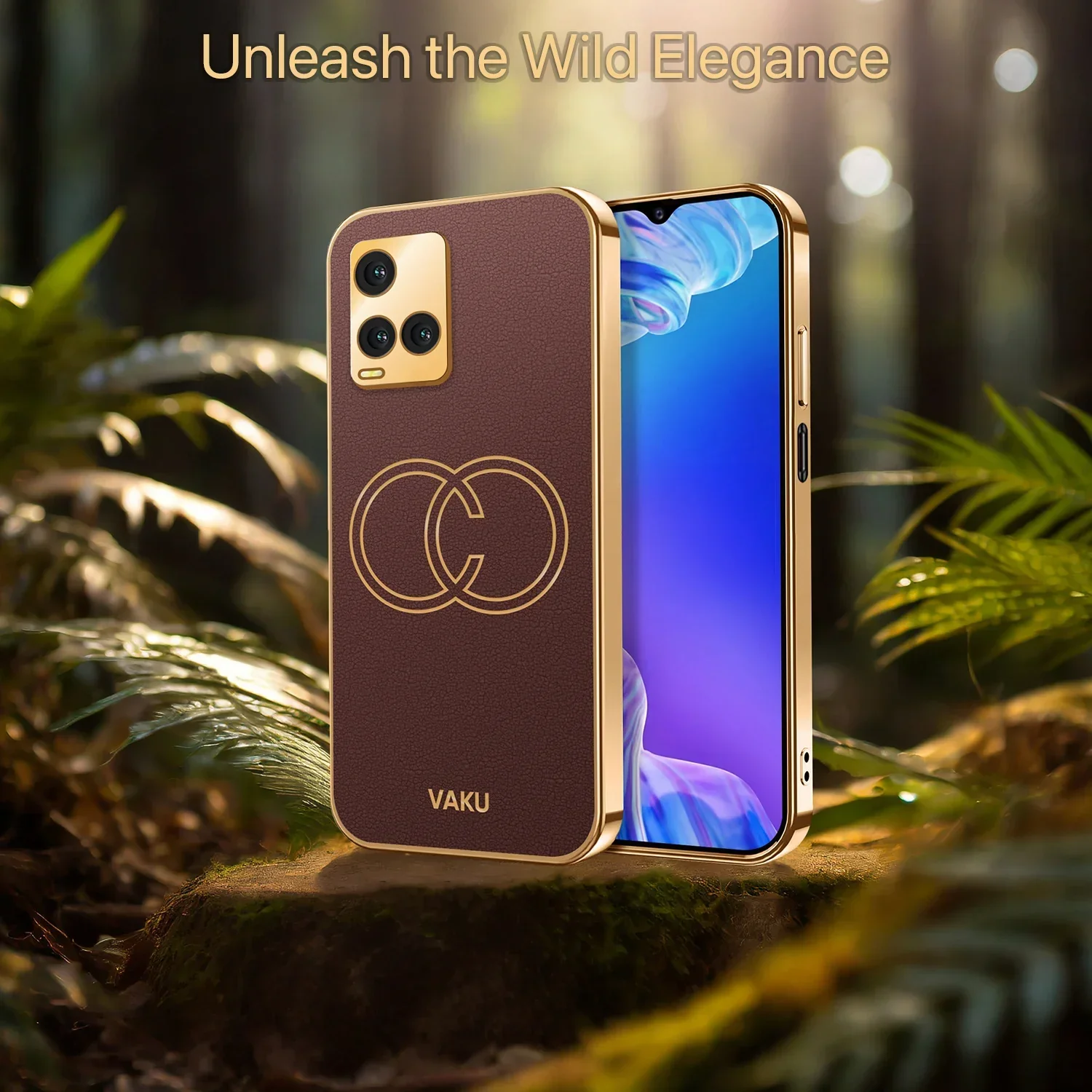 Vaku® Vivo Y33T Skylar Leather Pattern Gold Electroplated Soft TPU Back Cover Case - Image 9