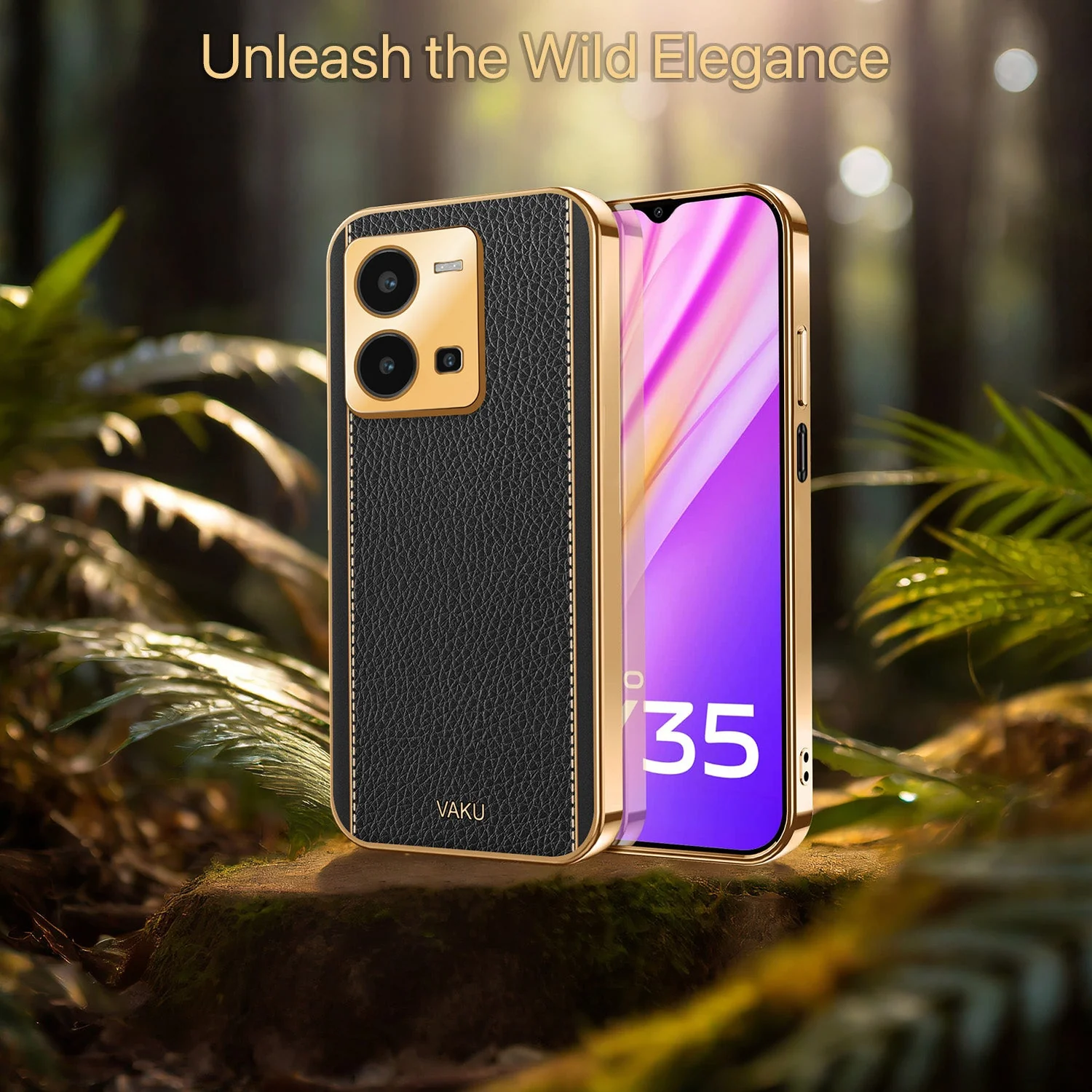Vaku® Vivo Y35 4G Luxemberg Leather Pattern Gold Electroplated Soft TPU Back Cover - Image 11