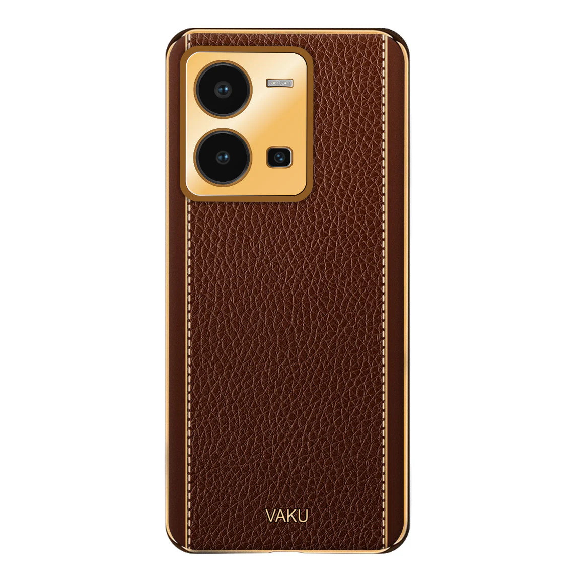 Vaku® Vivo Y35 4G Luxemberg Leather Pattern Gold Electroplated Soft TPU Back Cover - Image 2