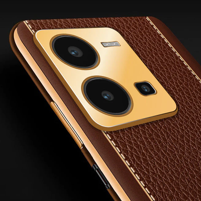 Vaku® Vivo Y35 4G Luxemberg Leather Pattern Gold Electroplated Soft TPU Back Cover - Image 4