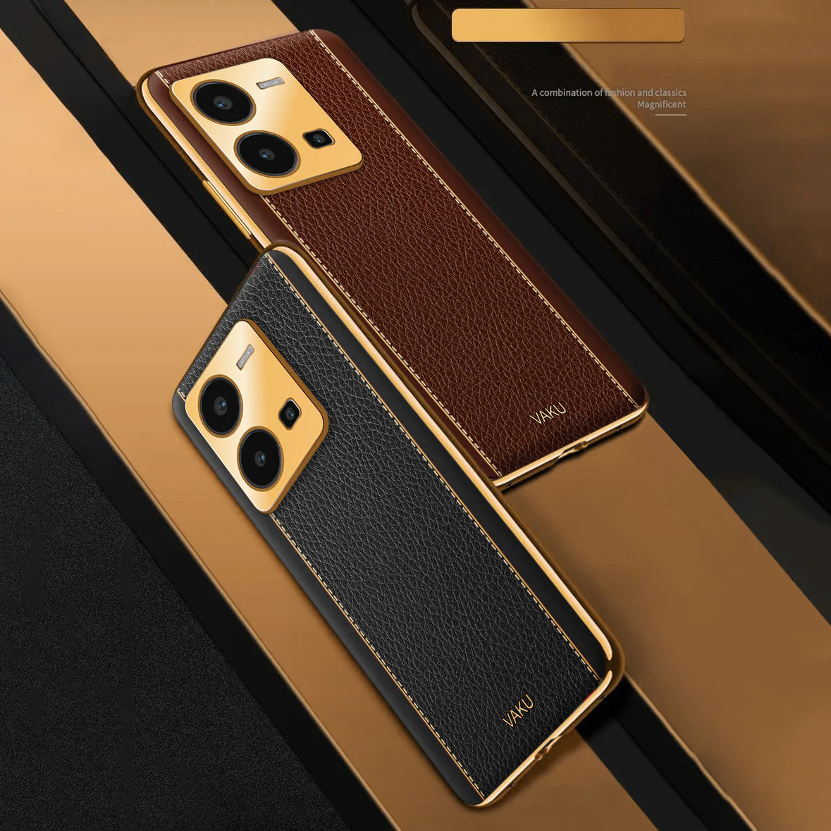Vaku® Vivo Y35 4G Luxemberg Leather Pattern Gold Electroplated Soft TPU Back Cover - Image 7