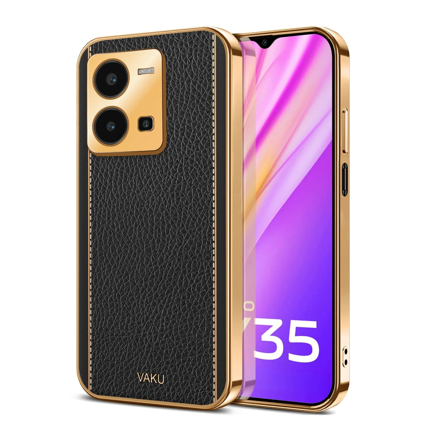 Vaku® Vivo Y35 4G Luxemberg Leather Pattern Gold Electroplated Soft TPU Back Cover - Image 8