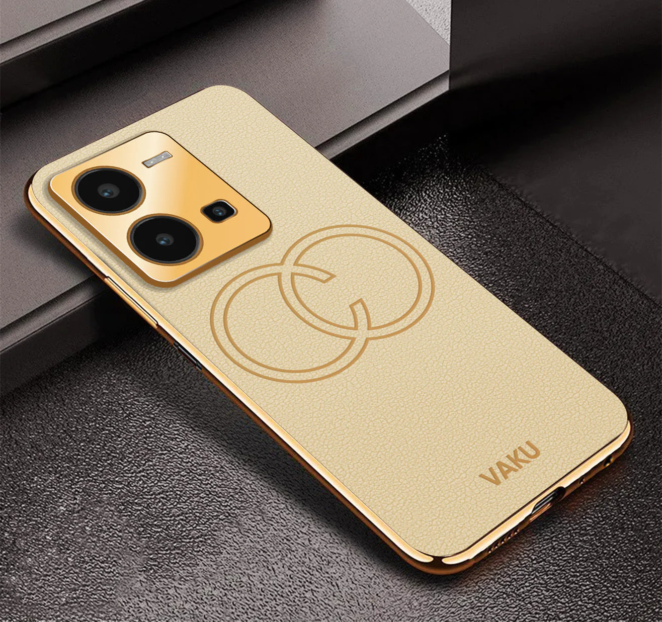 Vaku® Vivo Y35 4G Skylar Leather Pattern Gold Electroplated Soft TPU Back Cover