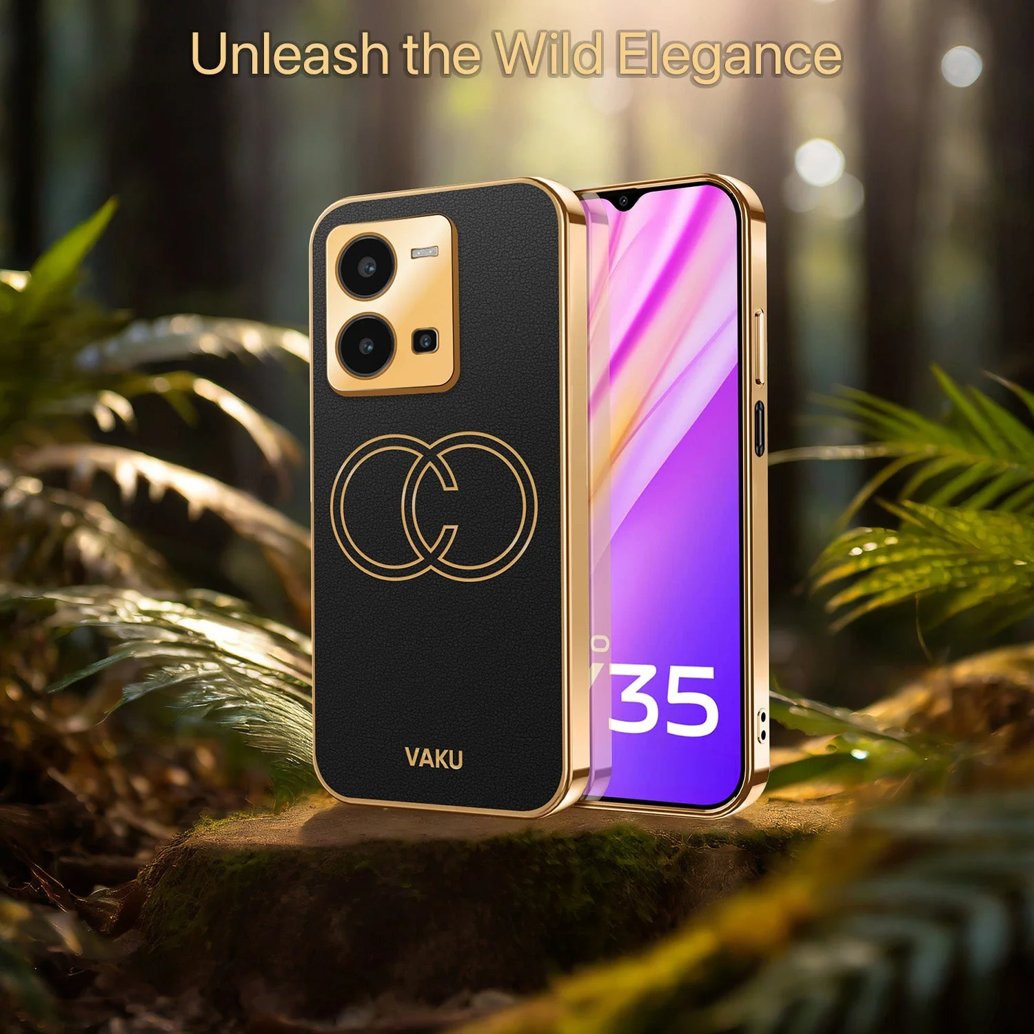 Vaku® Vivo Y35 4G Skylar Leather Pattern Gold Electroplated Soft TPU Back Cover - Image 10
