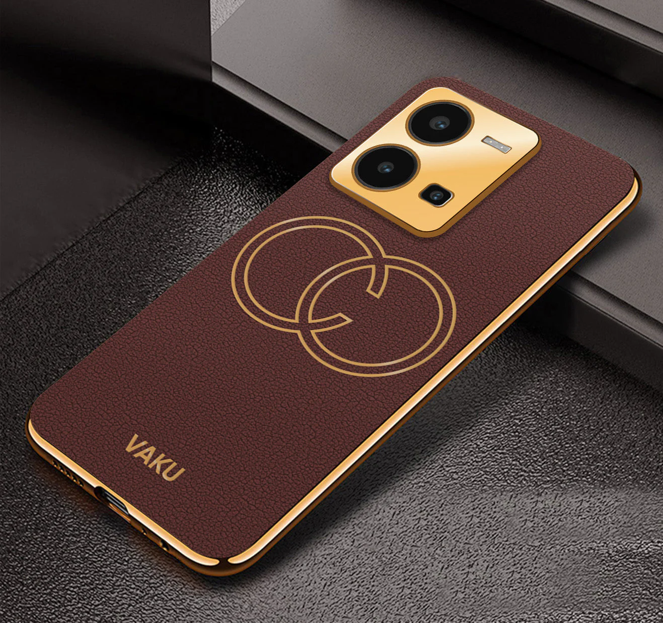 Vaku® Vivo Y35 4G Skylar Leather Pattern Gold Electroplated Soft TPU Back Cover - Image 13