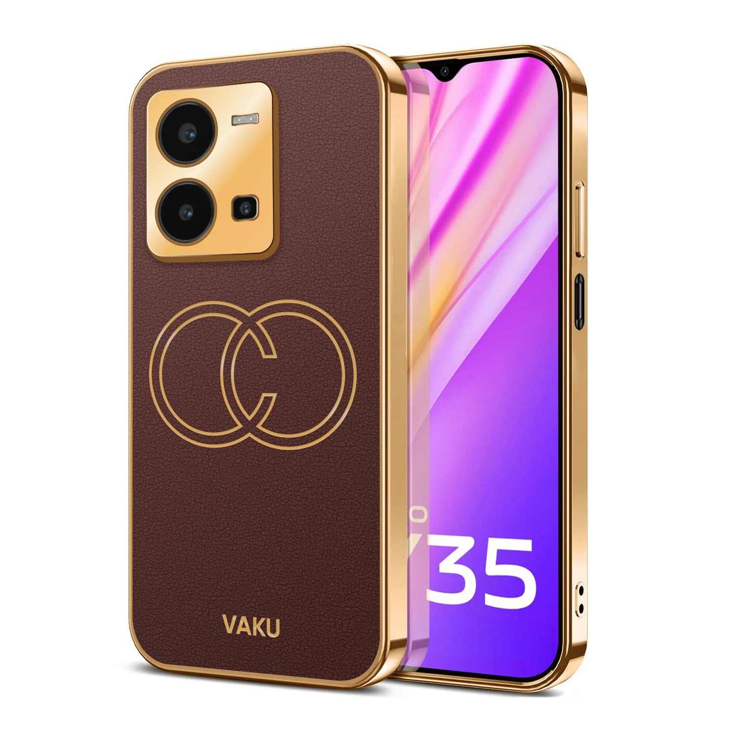 Vaku® Vivo Y35 4G Skylar Leather Pattern Gold Electroplated Soft TPU Back Cover - Image 17