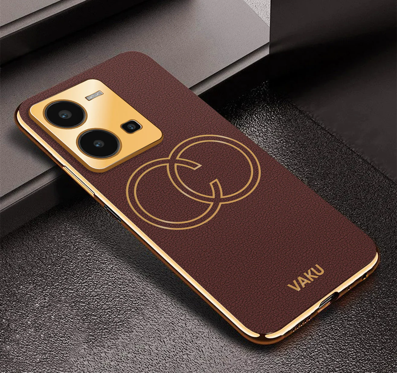 Vaku® Vivo Y35 4G Skylar Leather Pattern Gold Electroplated Soft TPU Back Cover - Image 3
