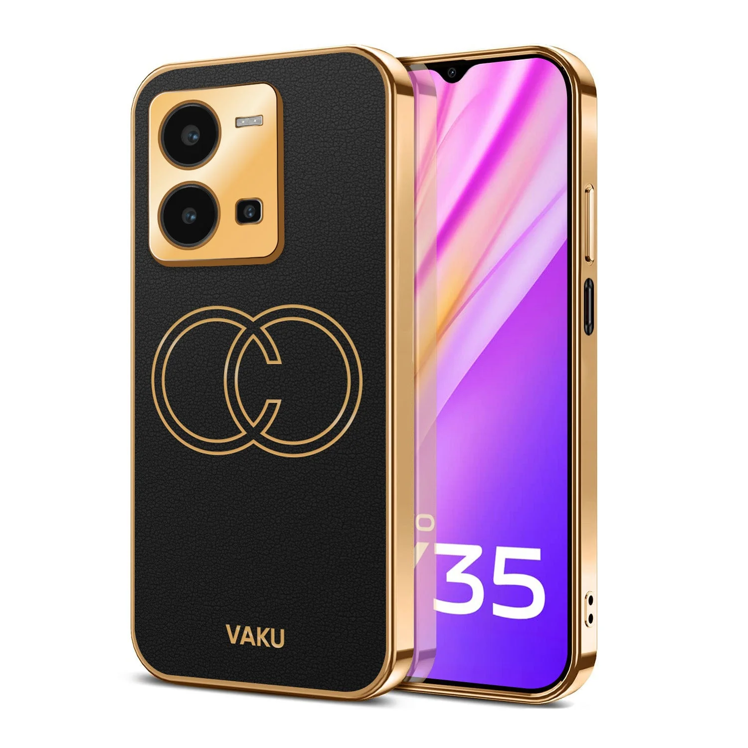 Vaku® Vivo Y35 4G Skylar Leather Pattern Gold Electroplated Soft TPU Back Cover - Image 4