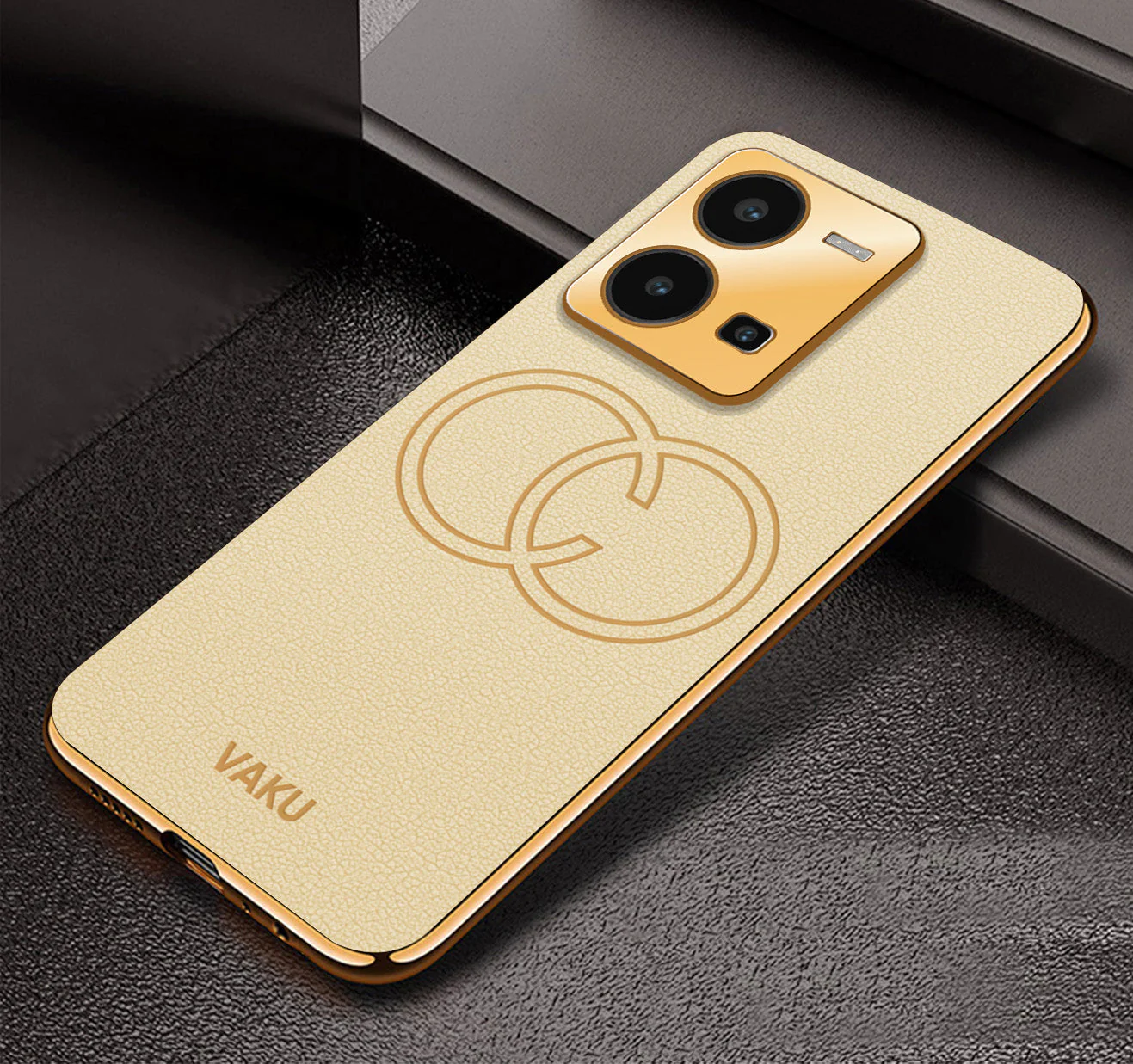 Vaku® Vivo Y35 4G Skylar Leather Pattern Gold Electroplated Soft TPU Back Cover - Image 5