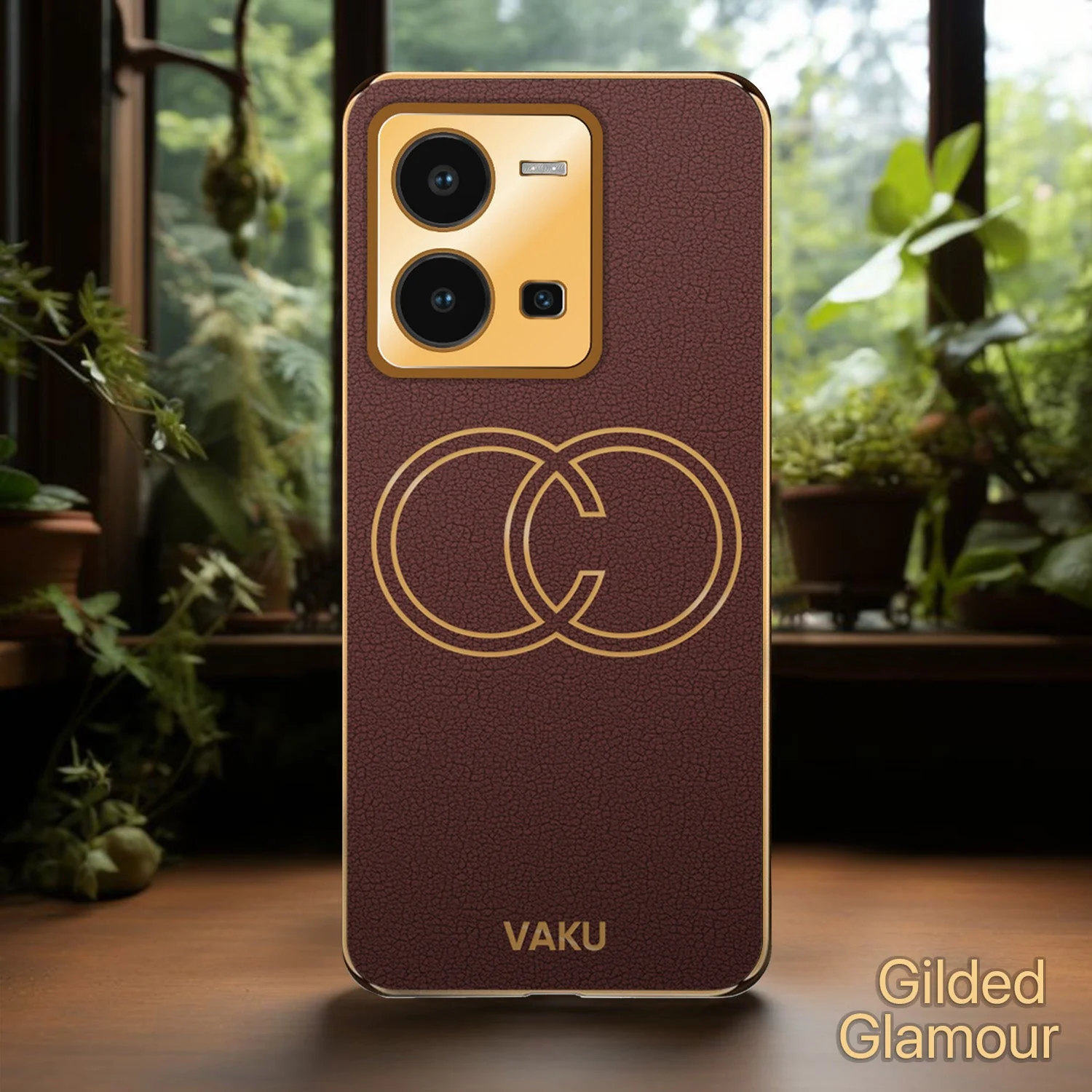 Vaku® Vivo Y35 4G Skylar Leather Pattern Gold Electroplated Soft TPU Back Cover - Image 6