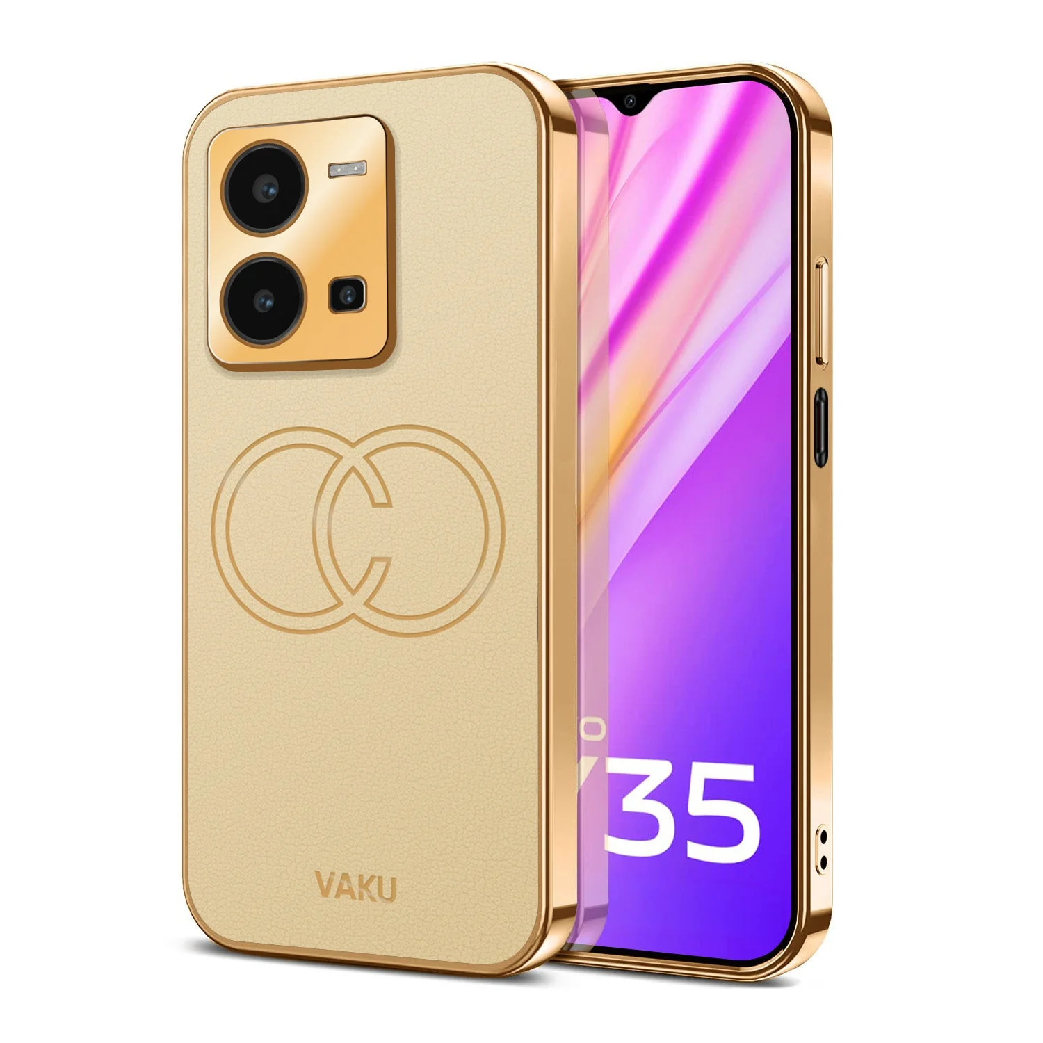 Vaku® Vivo Y35 4G Skylar Leather Pattern Gold Electroplated Soft TPU Back Cover - Image 8