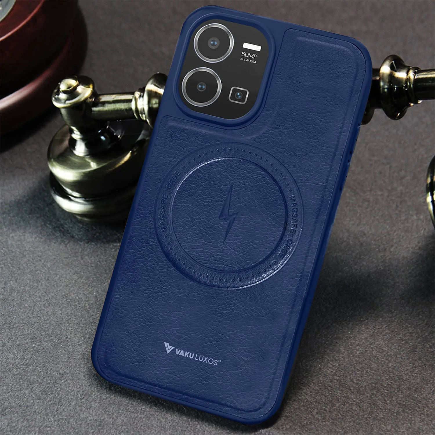 Vaku ® Vivo Y35 Maxtron Leather Stitched Magnetic Magsafe Back Cover - Image 11