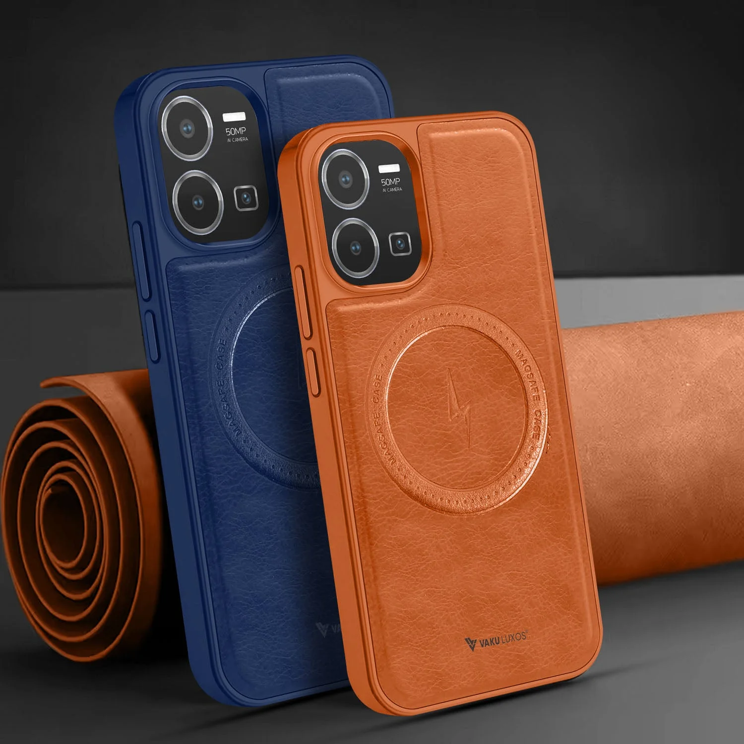 Vaku ® Vivo Y35 Maxtron Leather Stitched Magnetic Magsafe Back Cover - Image 12