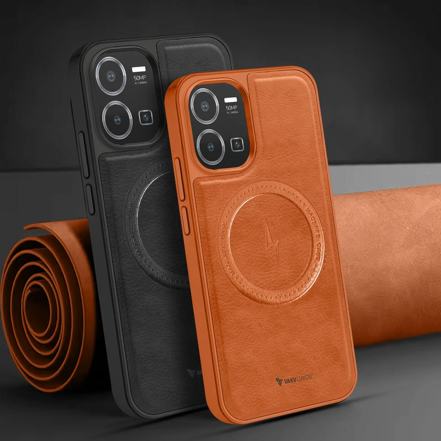 Vaku ® Vivo Y35 Maxtron Leather Stitched Magnetic Magsafe Back Cover - Image 2