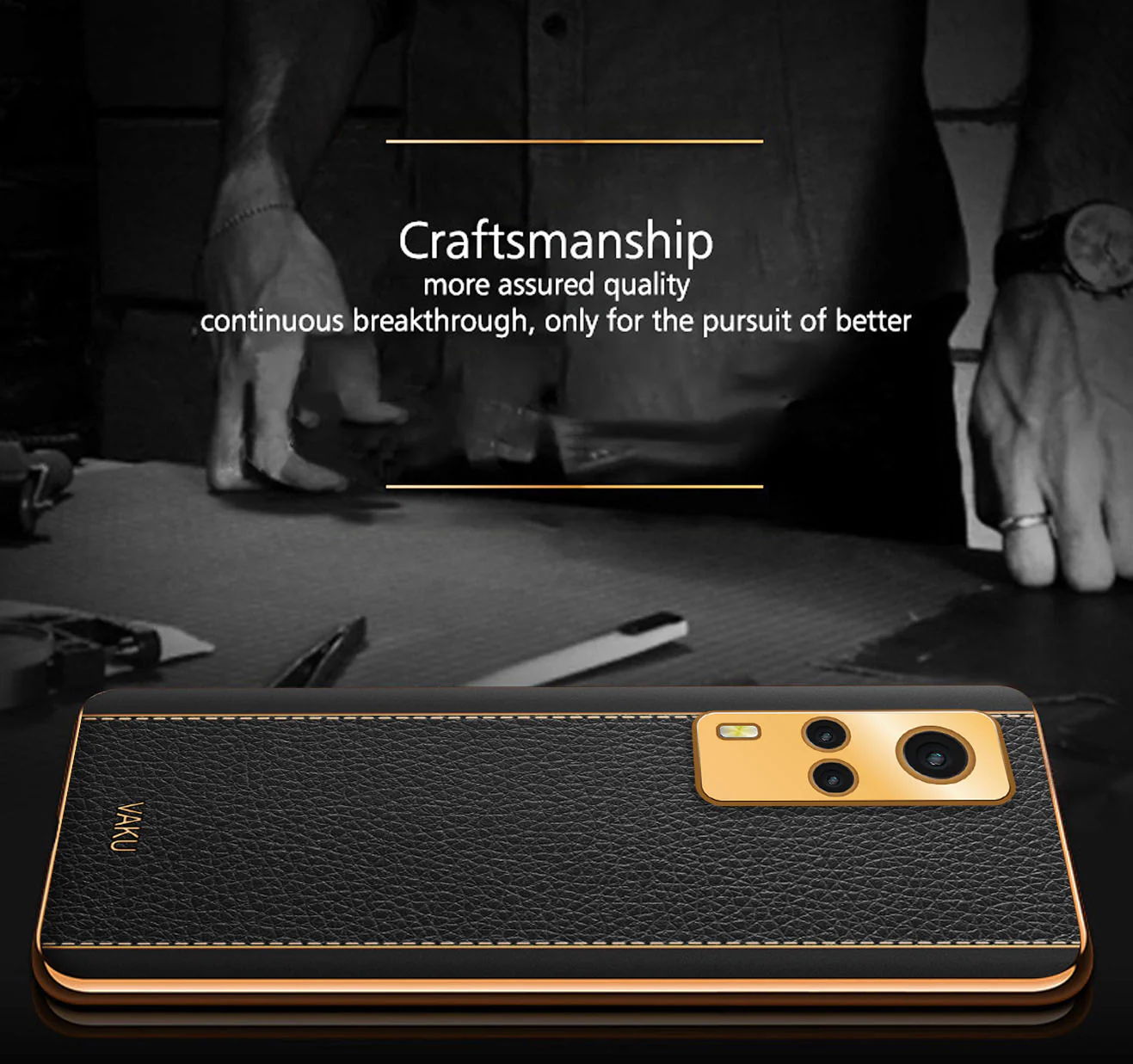 Vaku® Vivo Y53S Luxemberg Series Leather Stitched Gold Electroplated Soft TPU Back Cover - Image 4