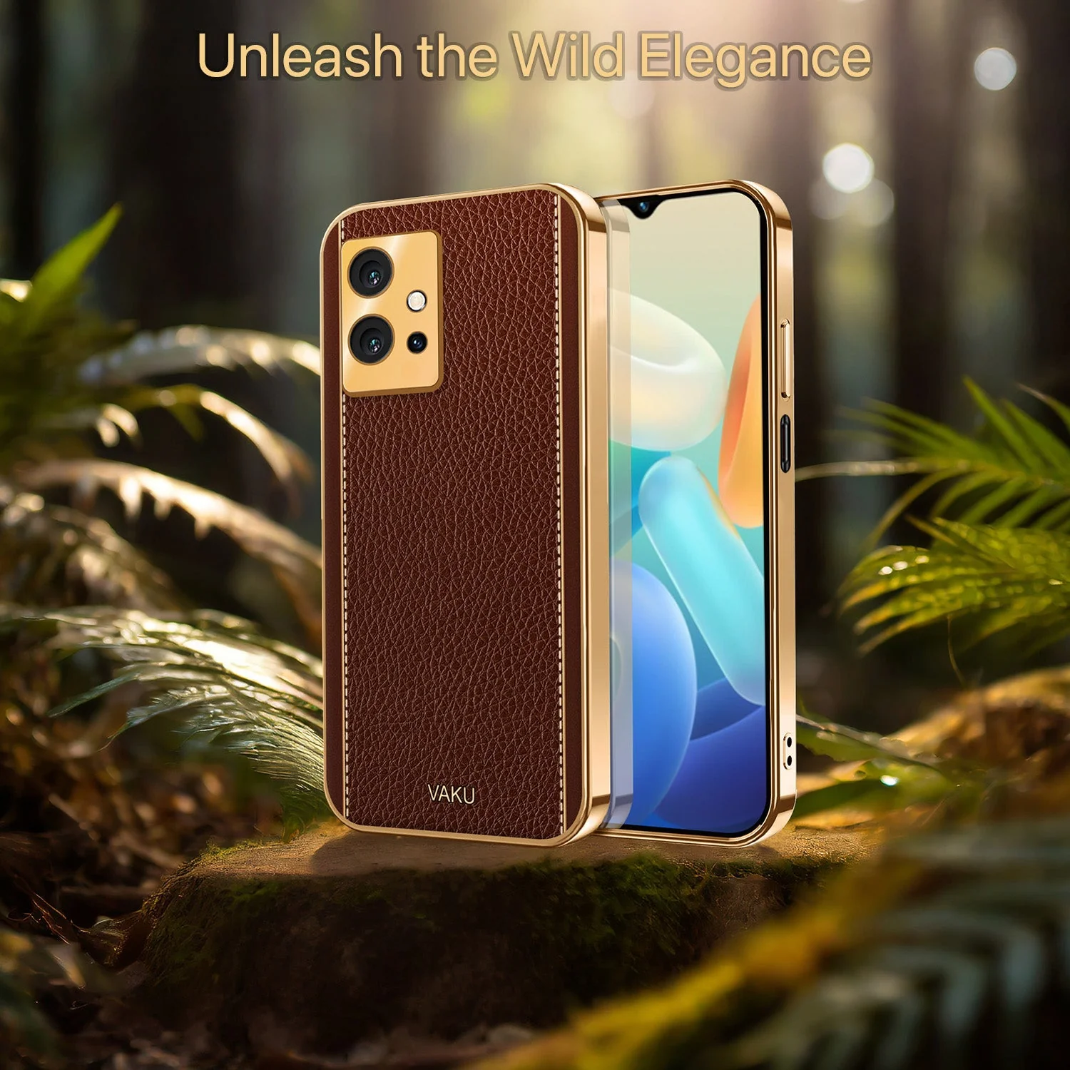 Vaku® Vivo Y55s 5G Luxemberg Leather Pattern Gold Electroplated Soft TPU Back Cover - Image 11