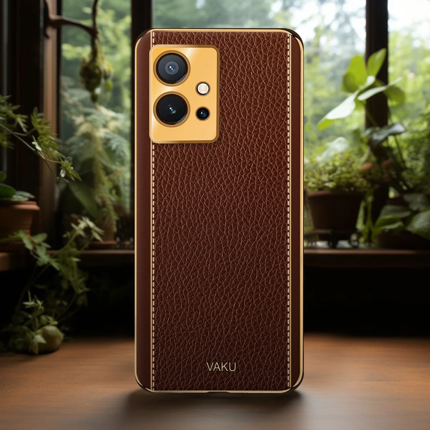 Vaku® Vivo Y55s 5G Luxemberg Leather Pattern Gold Electroplated Soft TPU Back Cover - Image 14