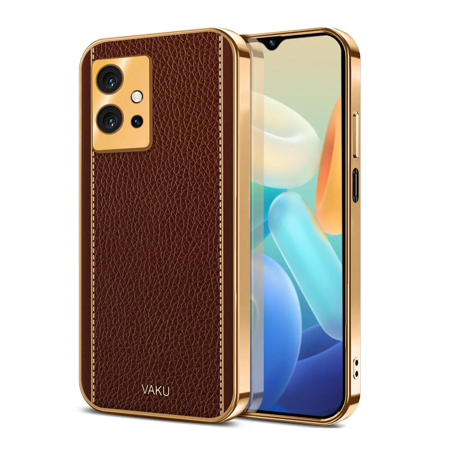 Vaku® Vivo Y55s 5G Luxemberg Leather Pattern Gold Electroplated Soft TPU Back Cover - Image 16