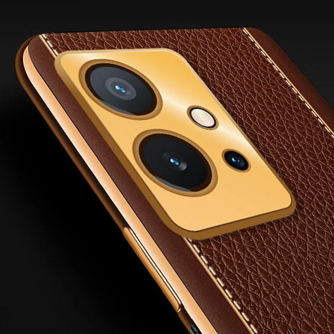 Vaku® Vivo Y55s 5G Luxemberg Leather Pattern Gold Electroplated Soft TPU Back Cover - Image 2