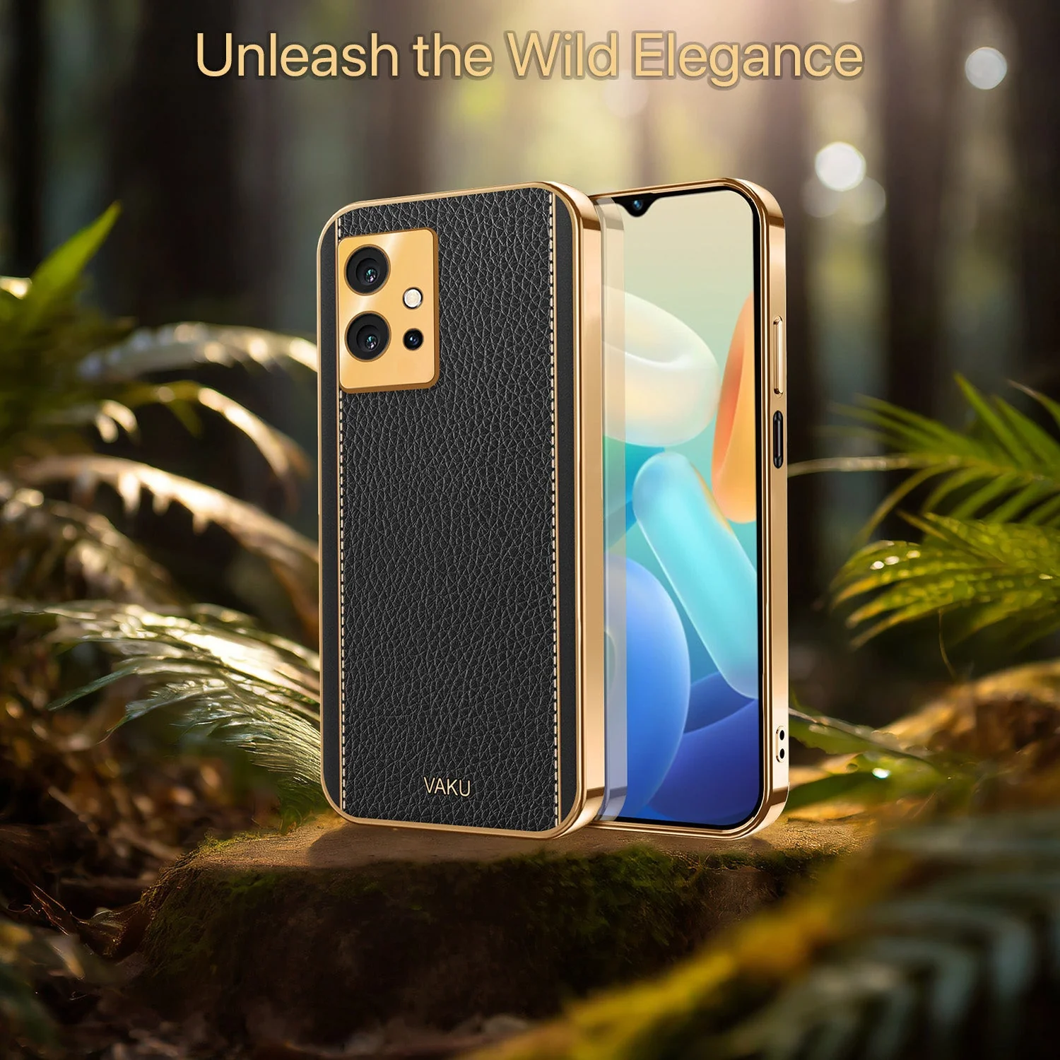 Vaku® Vivo Y55s 5G Luxemberg Leather Pattern Gold Electroplated Soft TPU Back Cover - Image 7