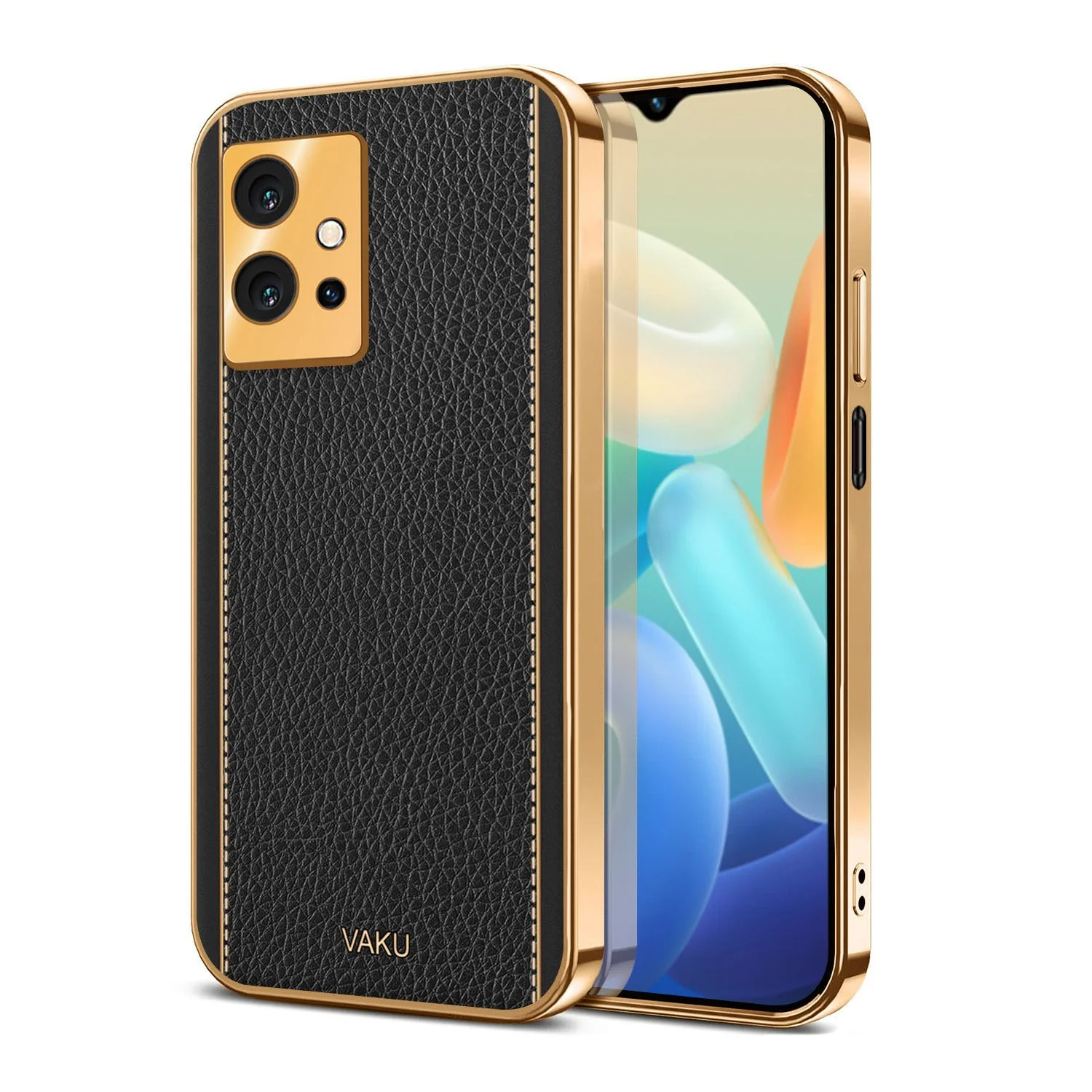 Vaku® Vivo Y55s 5G Luxemberg Leather Pattern Gold Electroplated Soft TPU Back Cover - Image 9