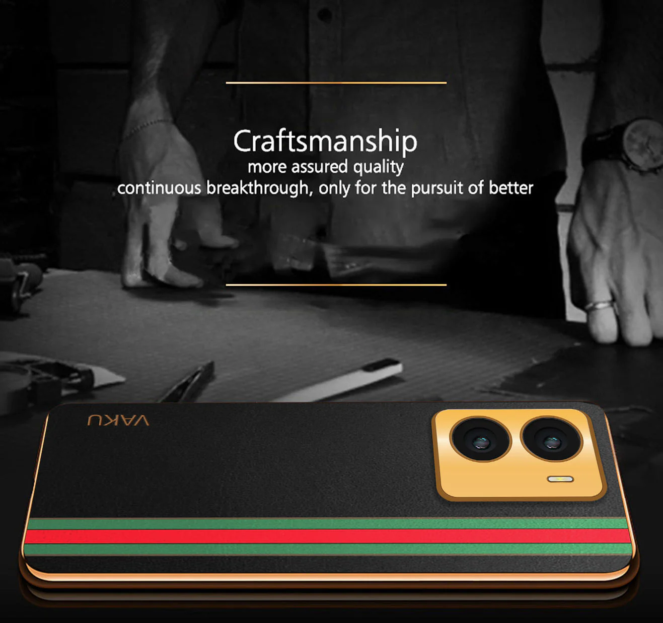 Vaku® Vivo Y56 Felix Line Leather Stitched Gold Electroplated Soft TPU Back Cover Case - Image 3