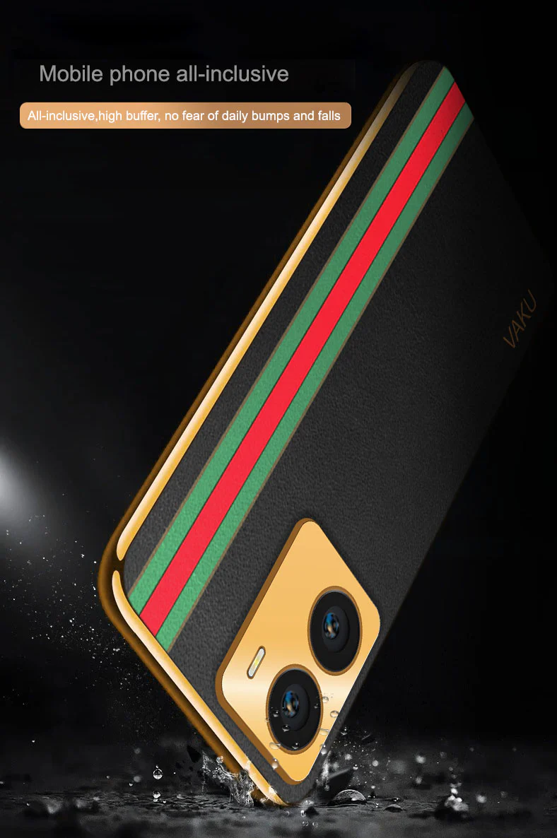 Vaku® Vivo Y56 Felix Line Leather Stitched Gold Electroplated Soft TPU Back Cover Case - Image 7