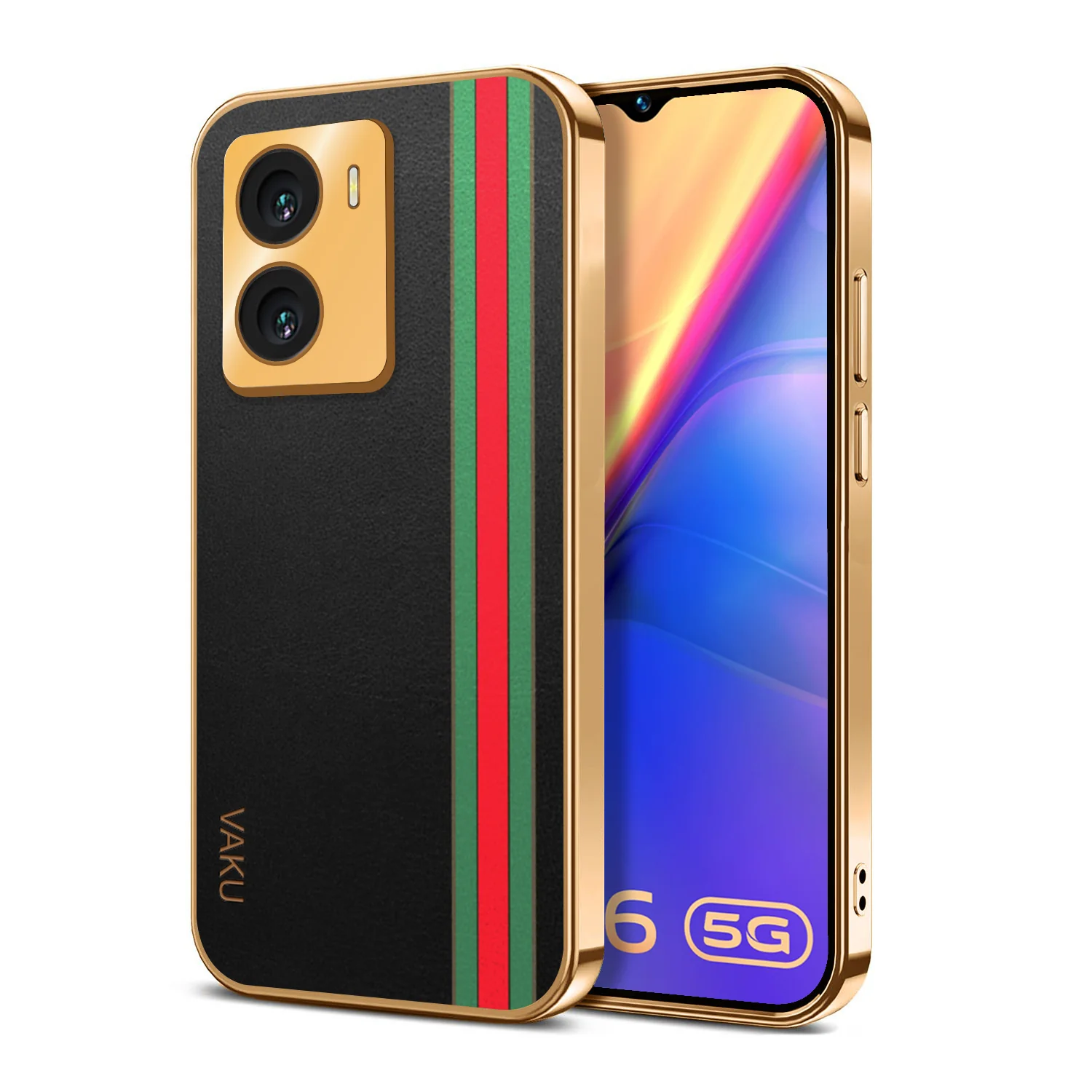 Vaku® Vivo Y56 Felix Line Leather Stitched Gold Electroplated Soft TPU Back Cover Case - Image 9