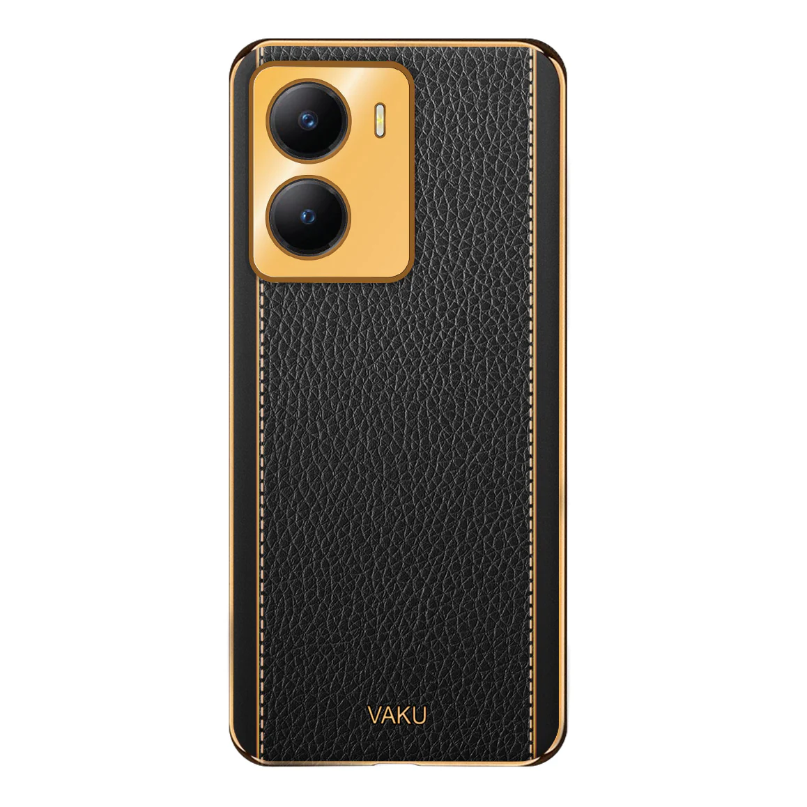 Vaku® Vivo Y56 Luxemberg Series Leather Stitched Gold Electroplated Soft TPU Back Cover - Image 12
