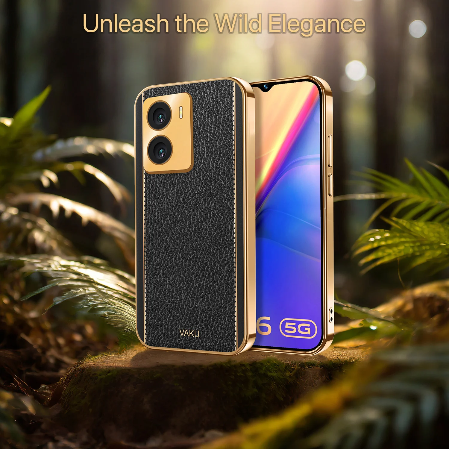Vaku® Vivo Y56 Luxemberg Series Leather Stitched Gold Electroplated Soft TPU Back Cover - Image 13