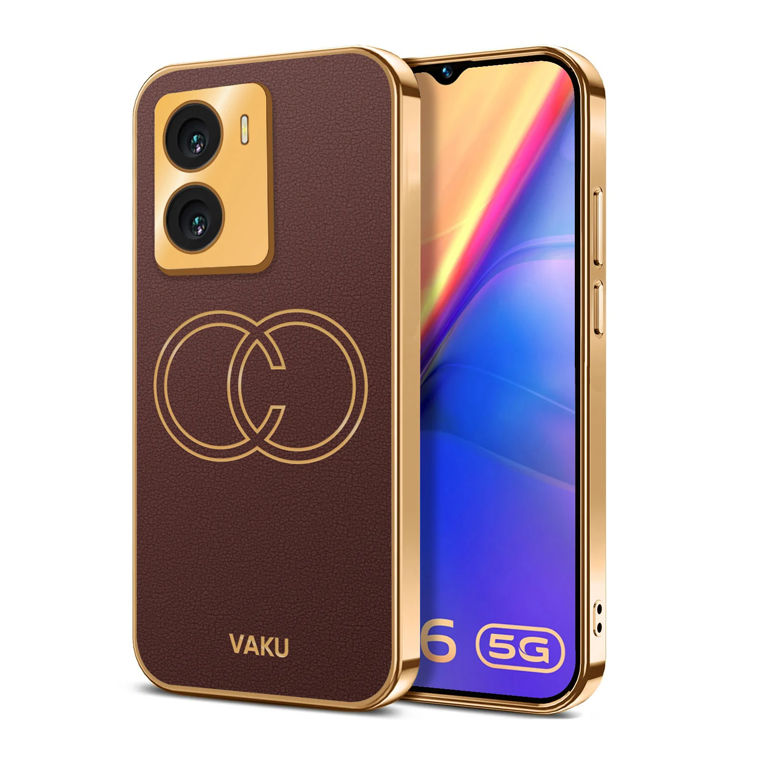 Vaku ® Vivo Y56 Skylar Leather Pattern Gold Electroplated Soft TPU Back Cover - Image 11
