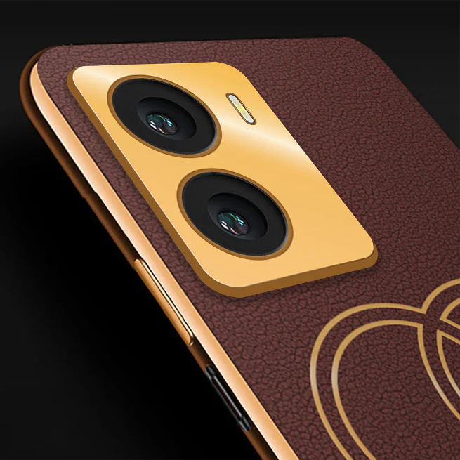 Vaku ® Vivo Y56 Skylar Leather Pattern Gold Electroplated Soft TPU Back Cover - Image 2