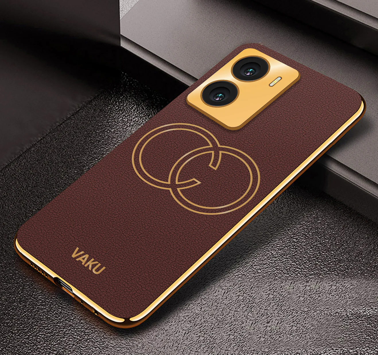 Vaku ® Vivo Y56 Skylar Leather Pattern Gold Electroplated Soft TPU Back Cover - Image 3
