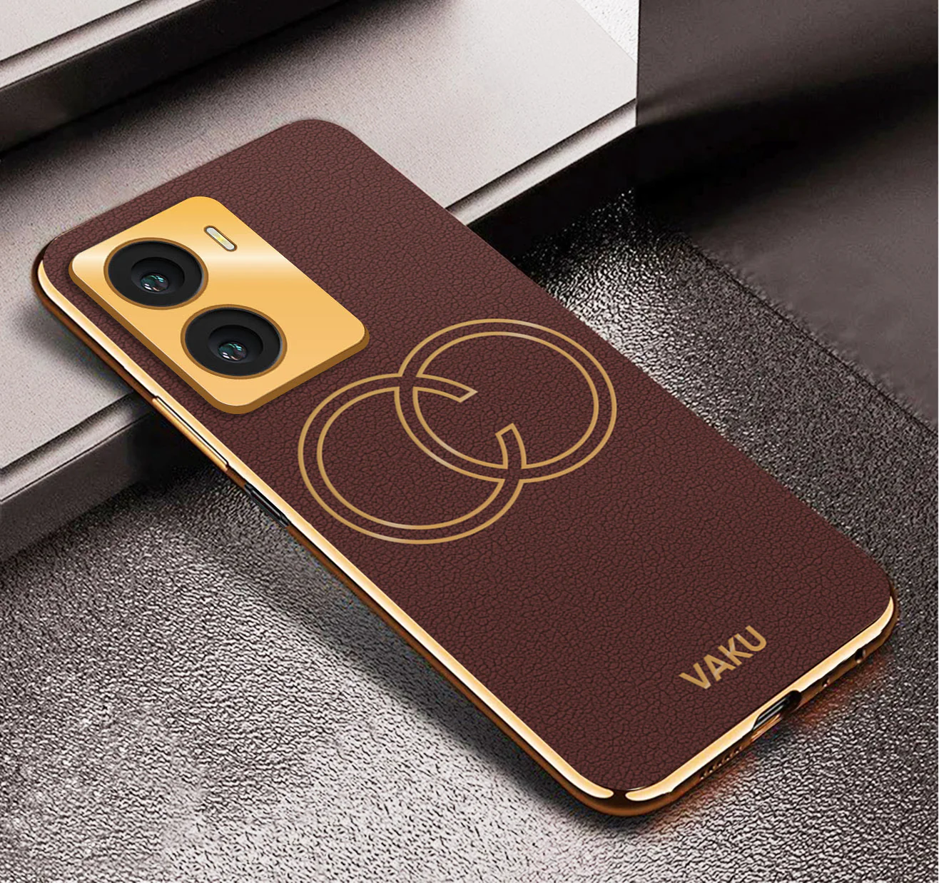 Vaku ® Vivo Y56 Skylar Leather Pattern Gold Electroplated Soft TPU Back Cover - Image 9