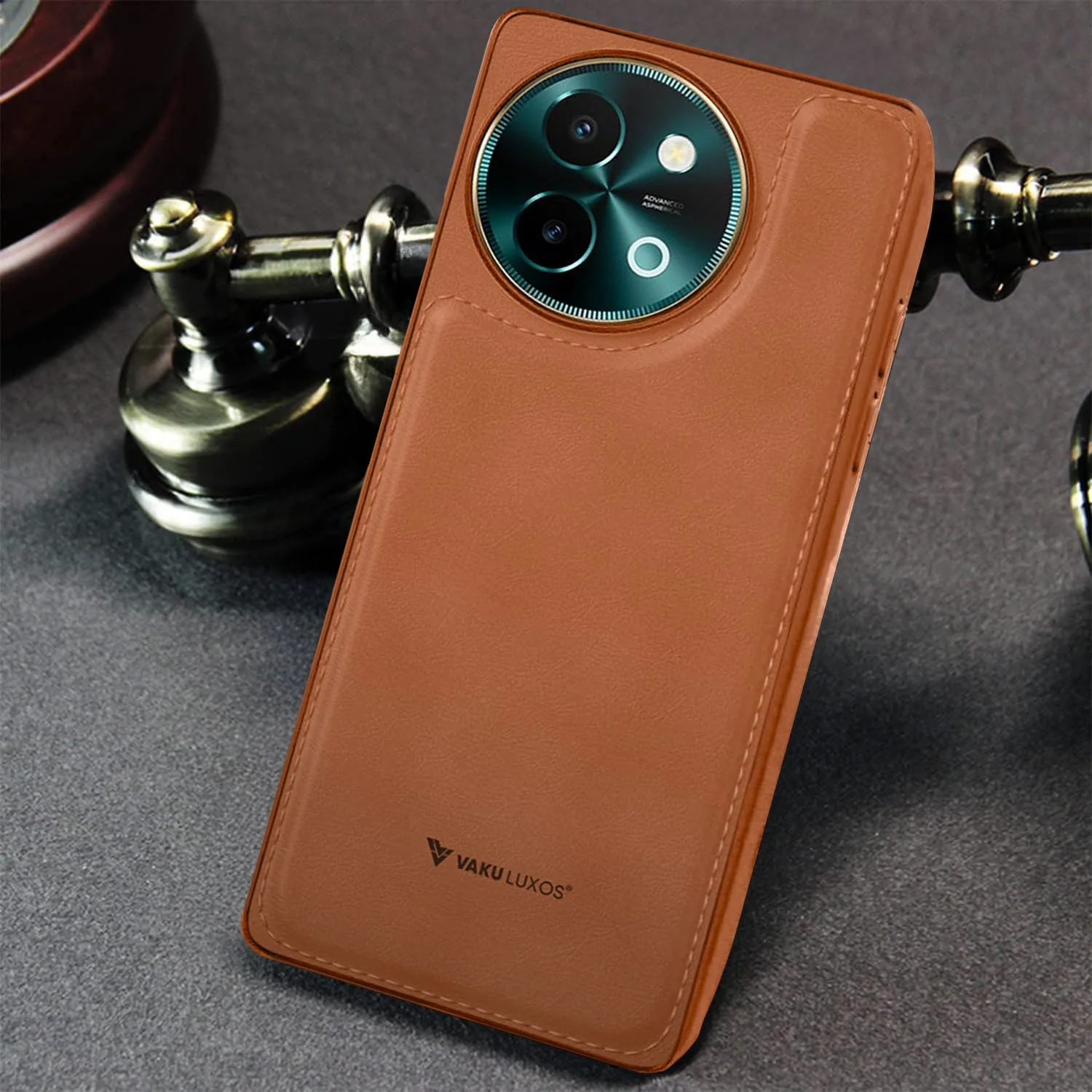 Vaku ® Vivo Y58 5G Luxe Premium Leather Stitched Protective Back Cover - Image 2