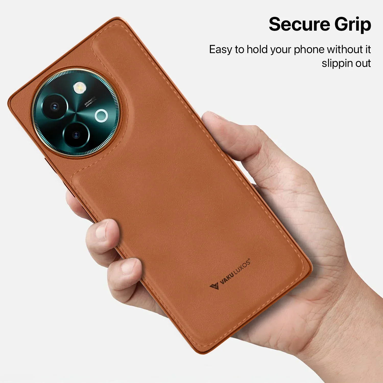 Vaku ® Vivo Y58 5G Luxe Premium Leather Stitched Protective Back Cover - Image 3