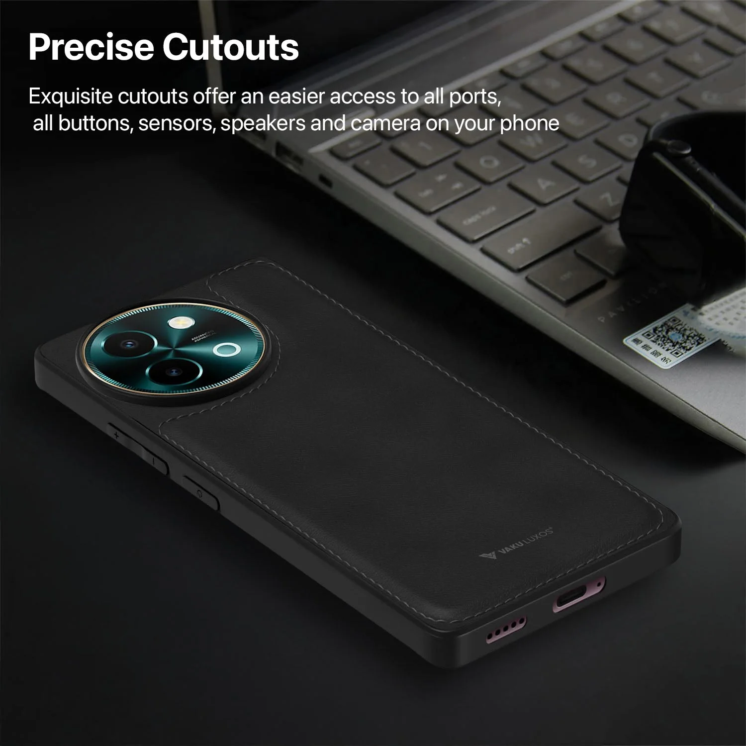 Vaku ® Vivo Y58 5G Luxe Premium Leather Stitched Protective Back Cover - Image 6